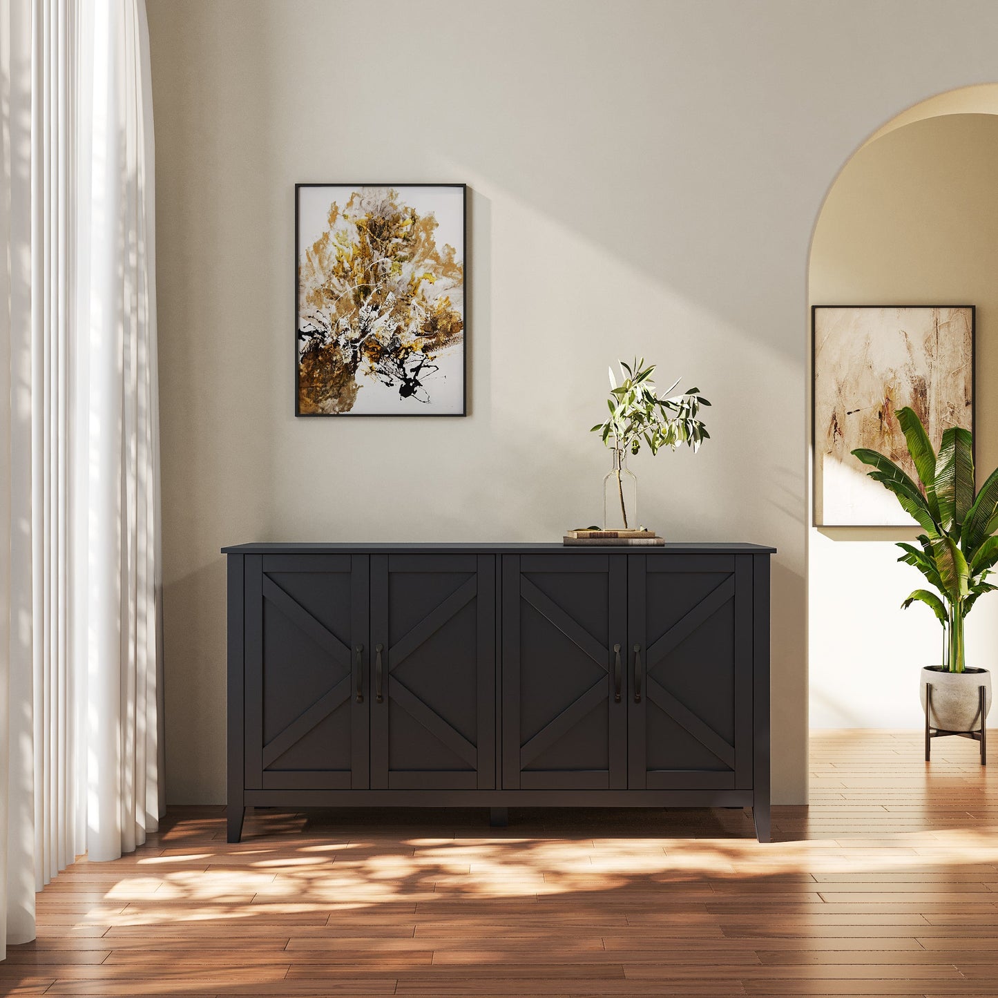 Cabinet with 4 Doors and Open Shelves