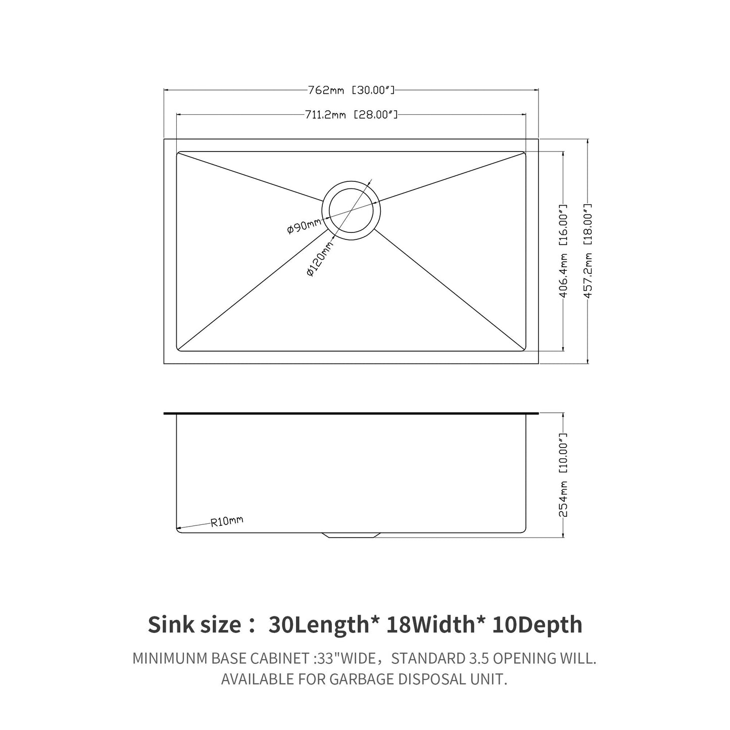 30 Inch Undermount Sink - Gunmetal Finish