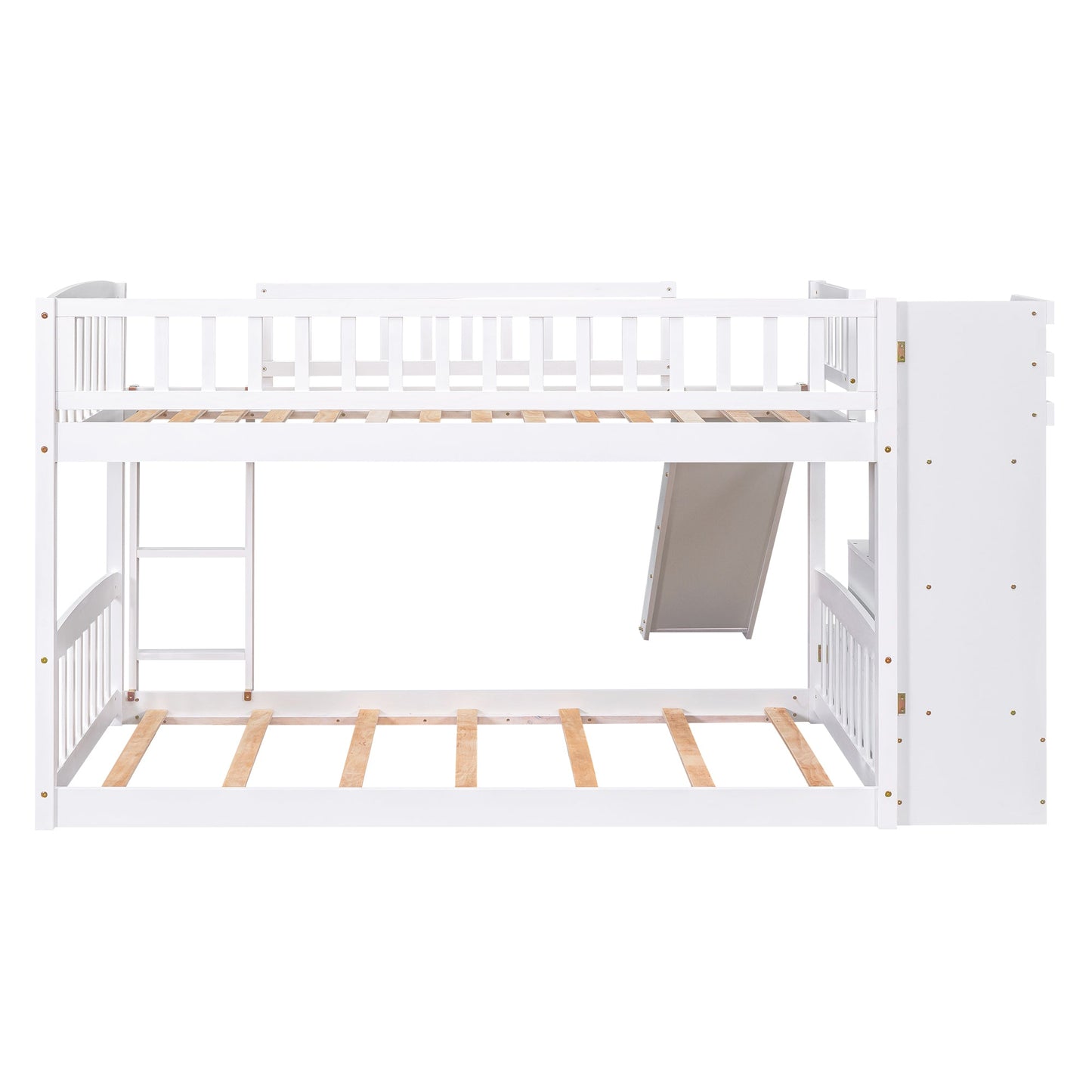 Stairway Twin Over Twin Bunk Bed with Two Drawers and Slide - White