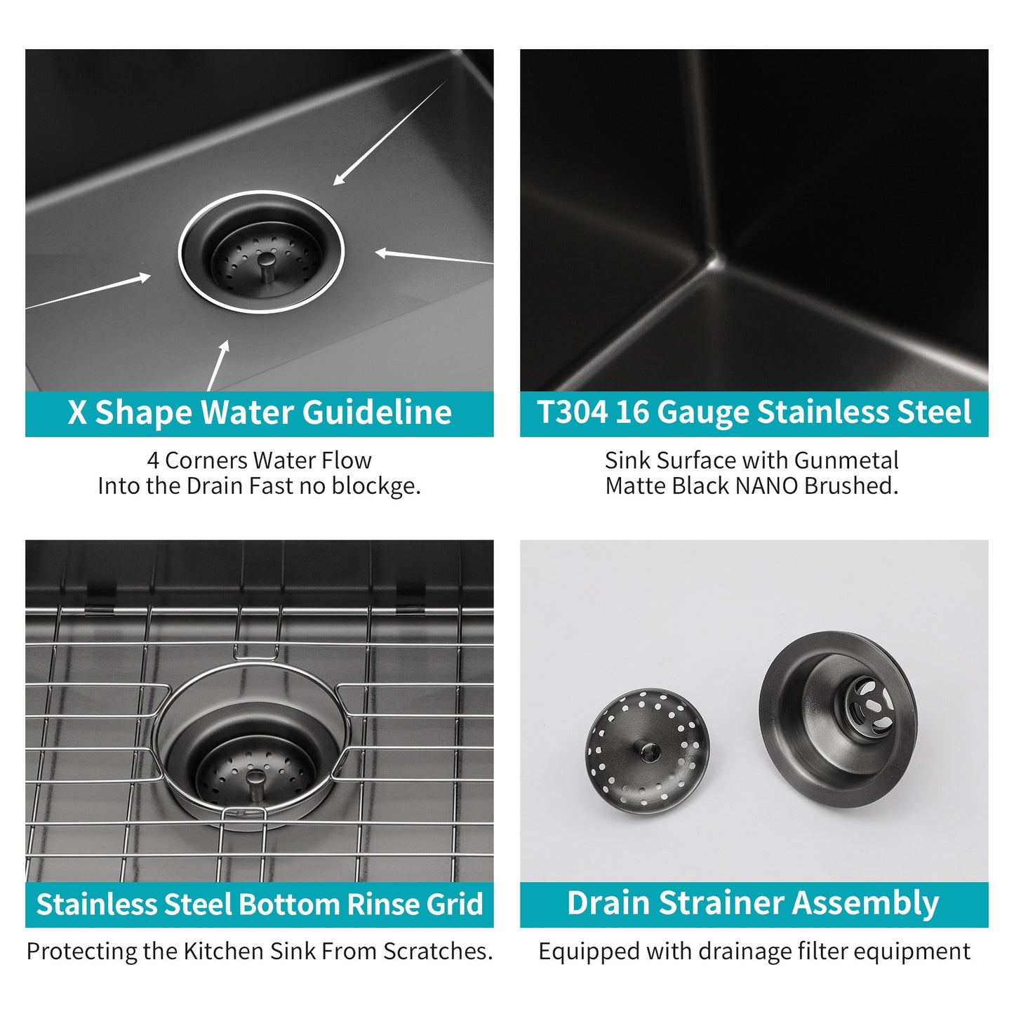 30 Inch Undermount Sink - Gunmetal Finish