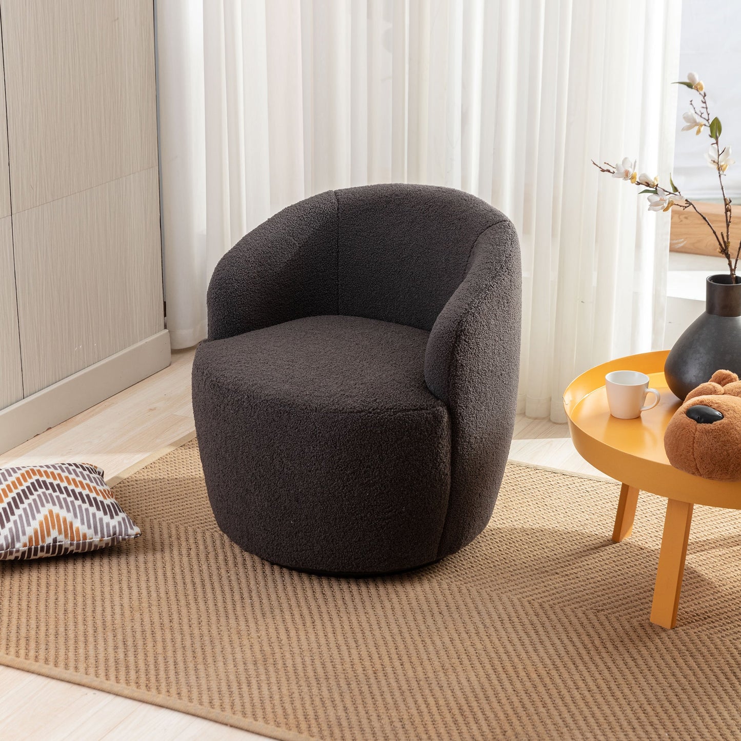 Teddy Fabric Swivel Accent Armchair