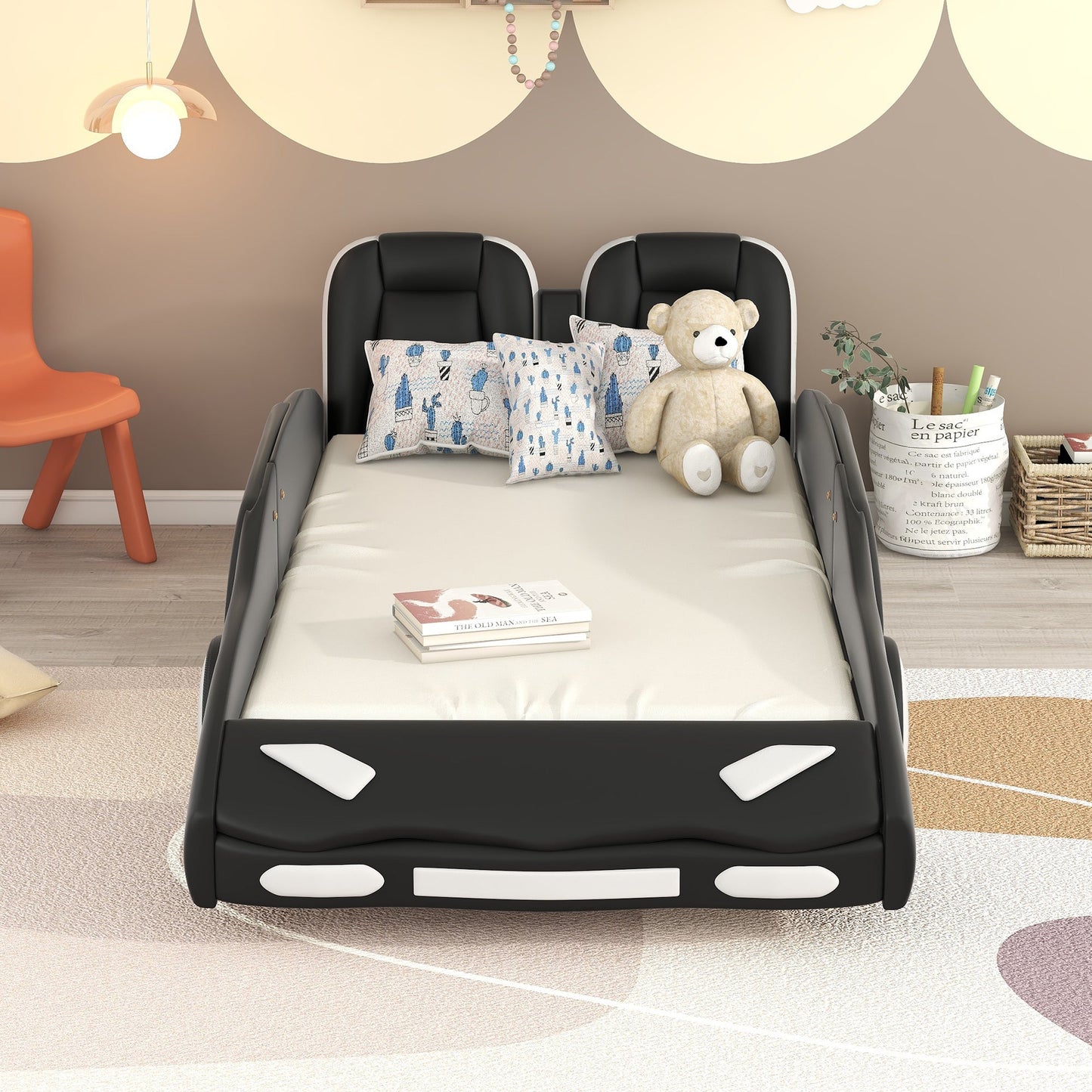 Twin Size Race Car-Shaped Platform Bed with Wheels