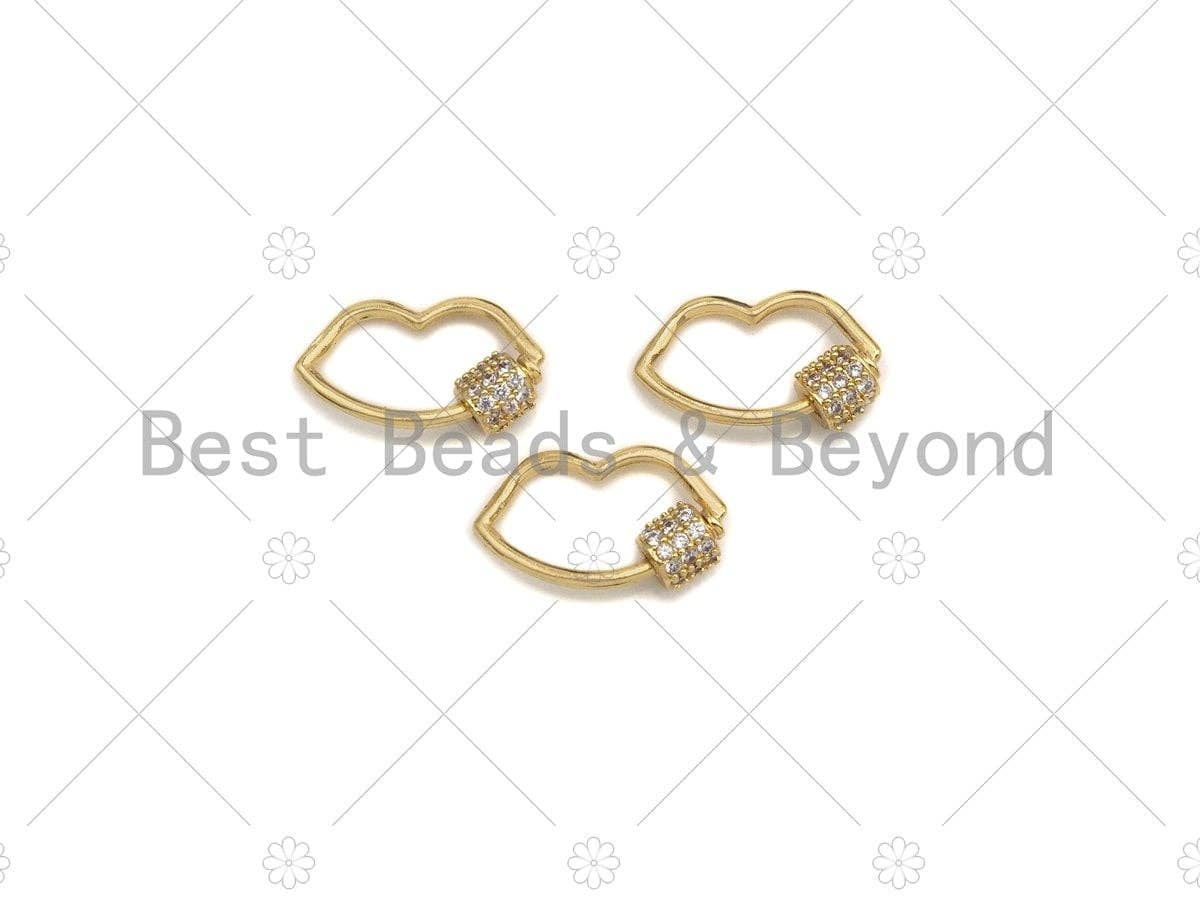 Small Clear CZ Micro pave Lip Shape Clasp, 18k Gold CZ Pave Clasp, Lip Carabiner Clasp, lip Connector, Lip Charm,9x15mm, sku#LK10