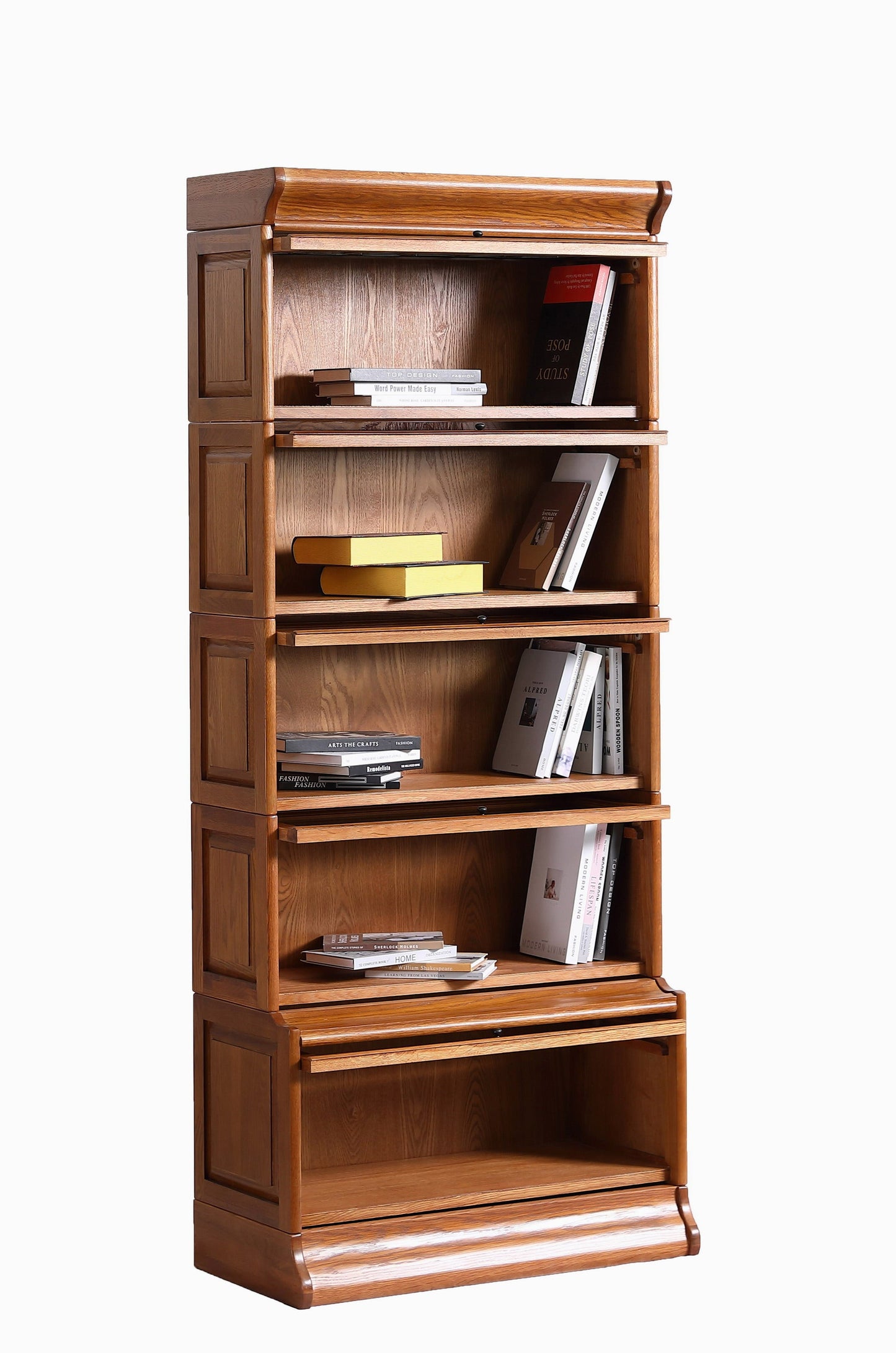 Mission Style Oak Barrister Bookcase 5 Stack-Leaded Glass in 2 Colors