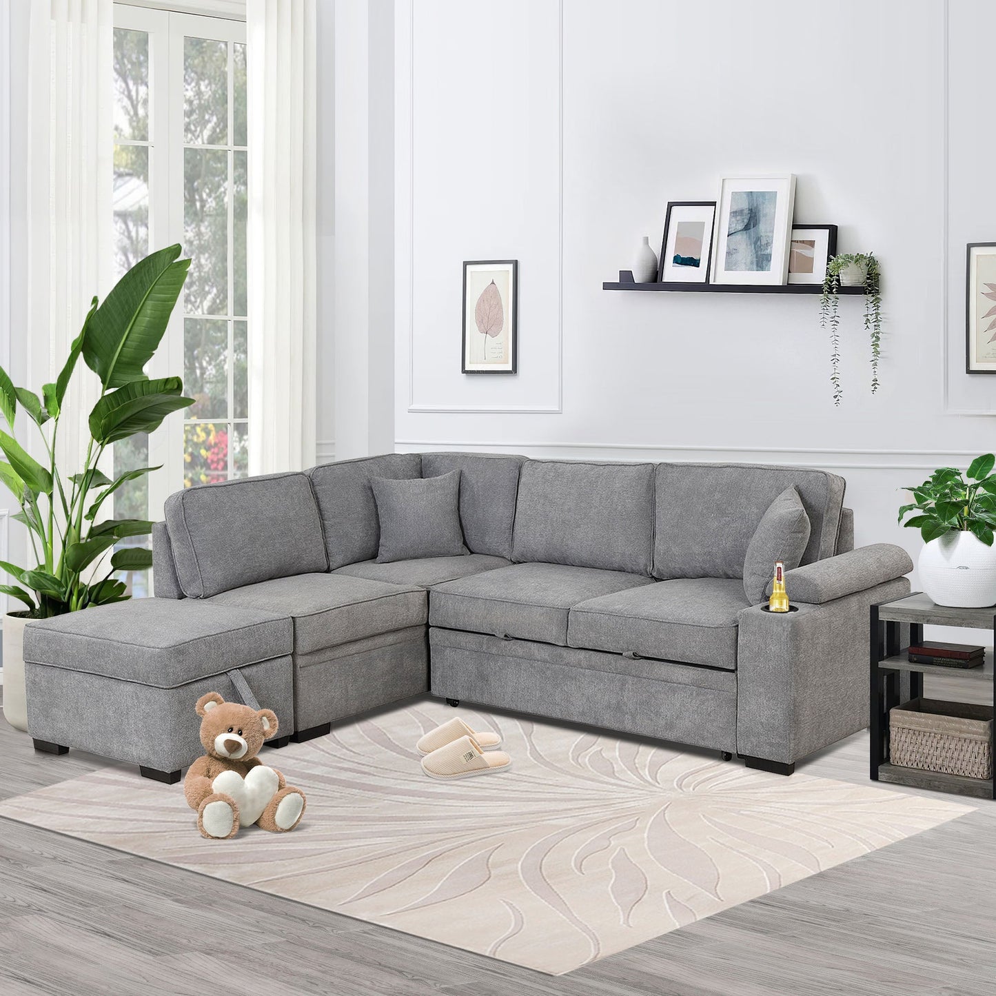 84.75" Sleeper Sofa Bed with Storage Ottoman