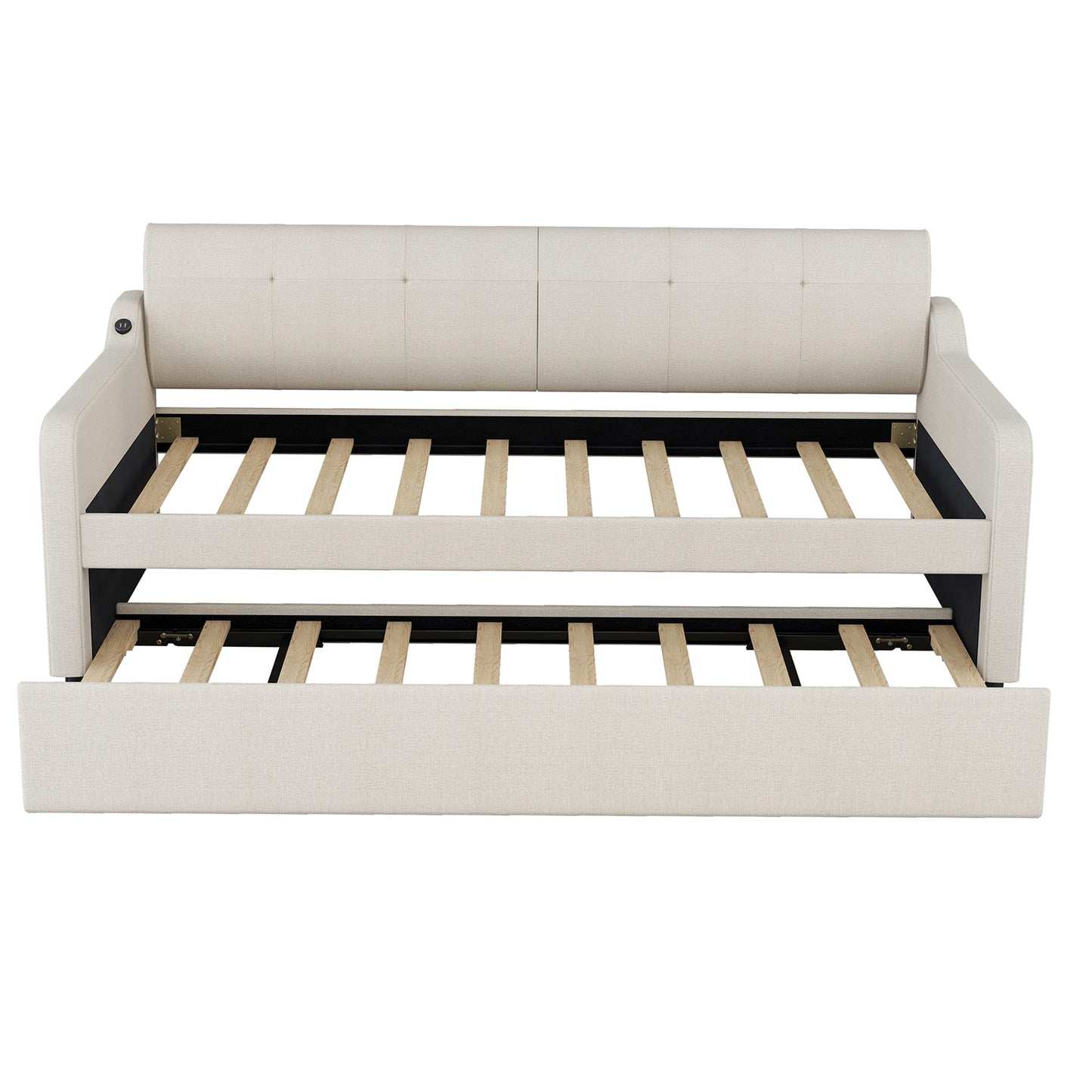 Twin Size Upholstery Daybed with Trundle and USB Charging Design