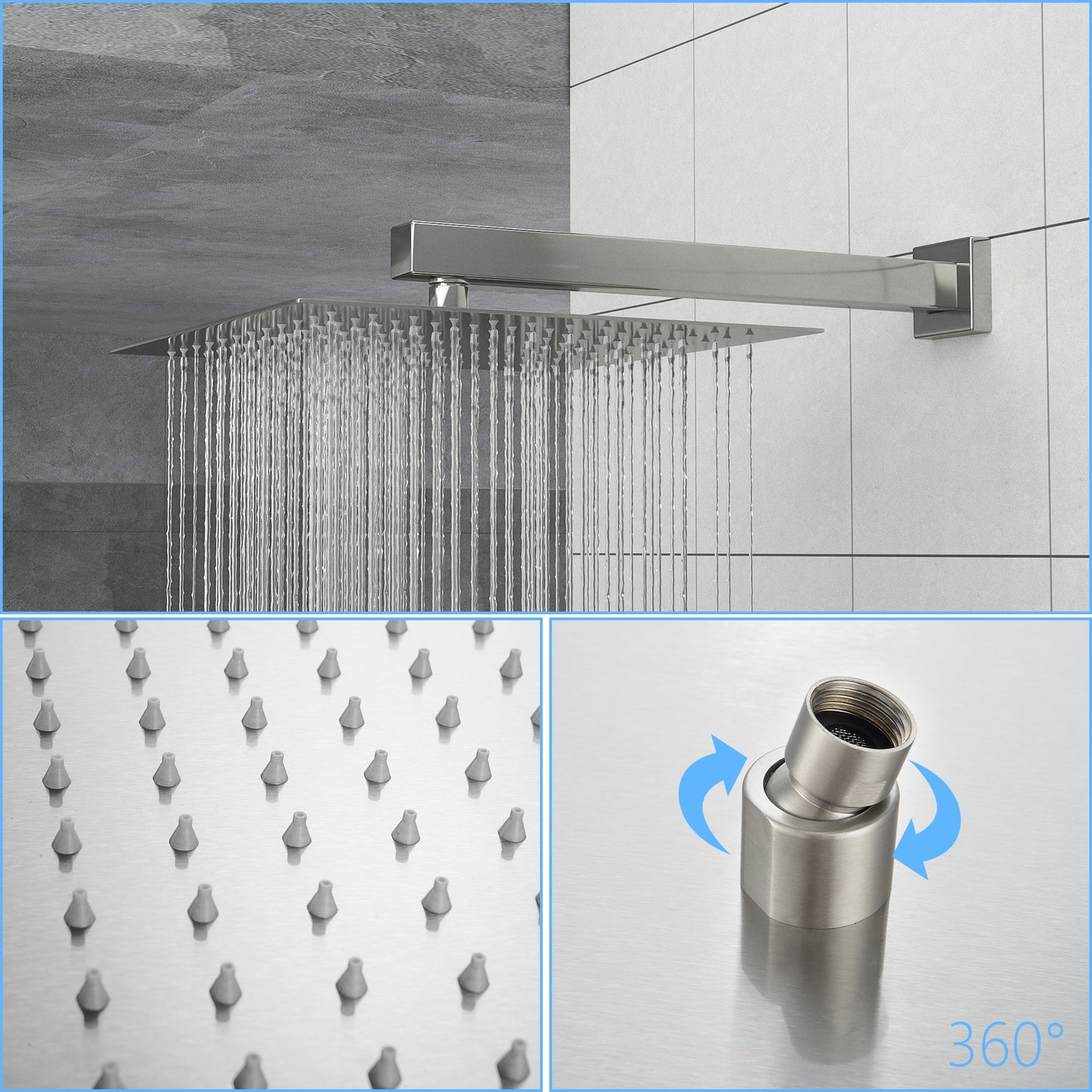 Dual Shower Head - 12 Inch Wall Mounted Square Shower System
