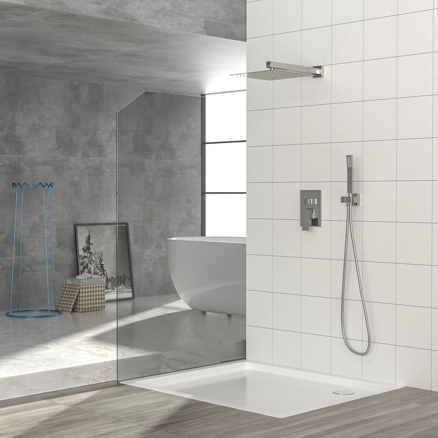 Dual Shower Head - 12 Inch Wall Mounted Square Shower System