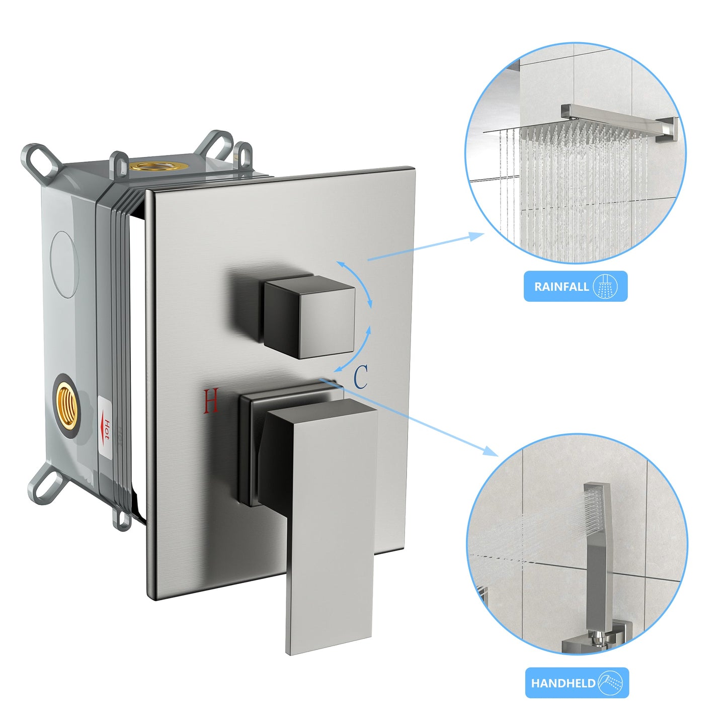 Dual Shower Head - 12 Inch Wall Mounted Square Shower System