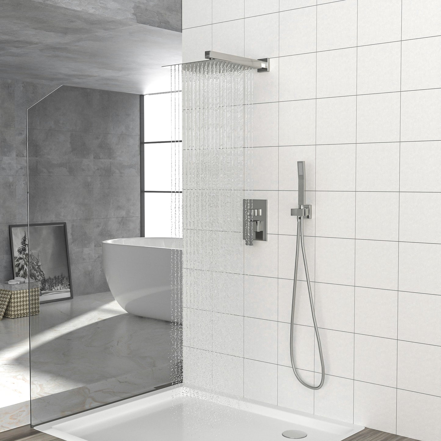 Dual Shower Head - 12 Inch Wall Mounted Square Shower System