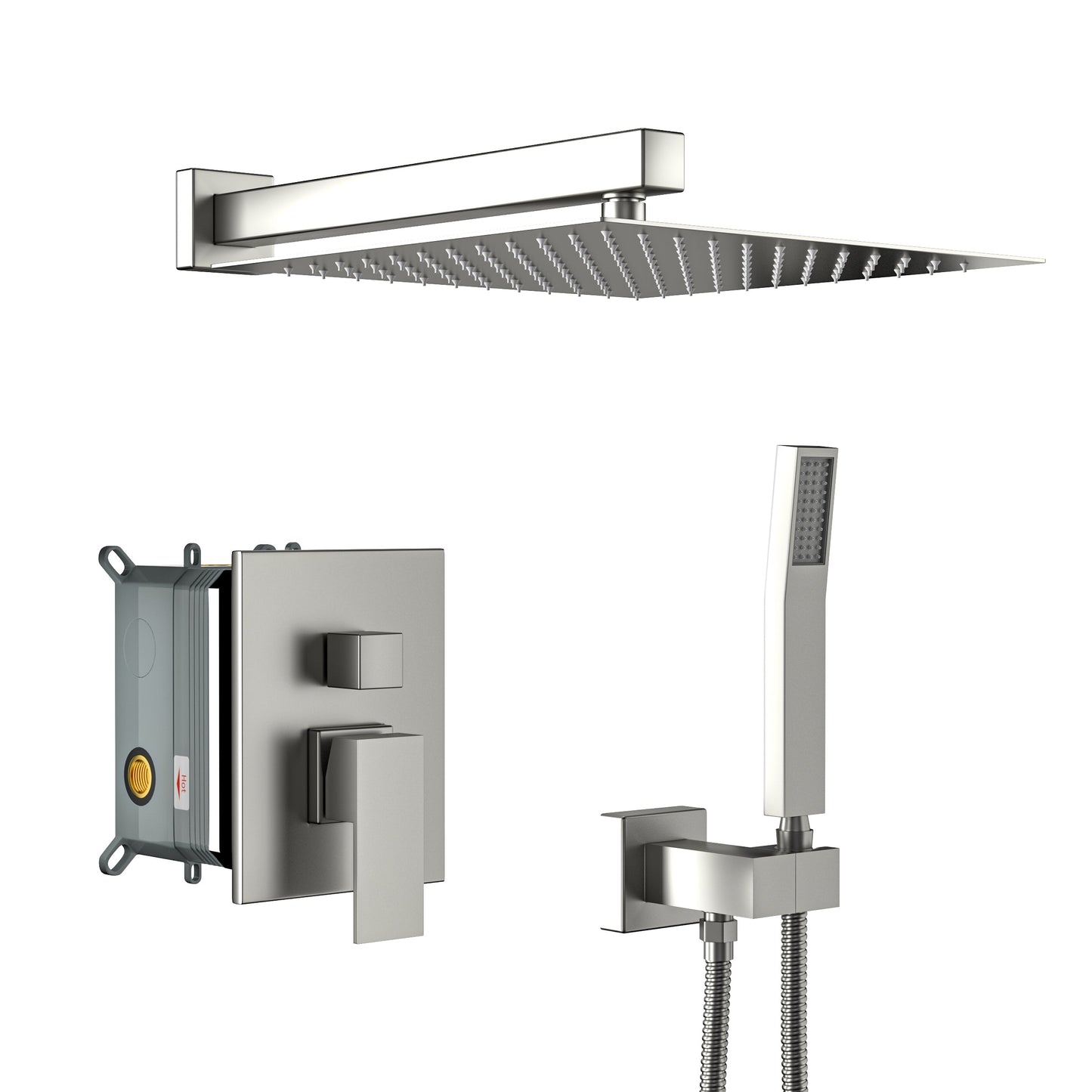 Dual Shower Head - 12 Inch Wall Mounted Square Shower System