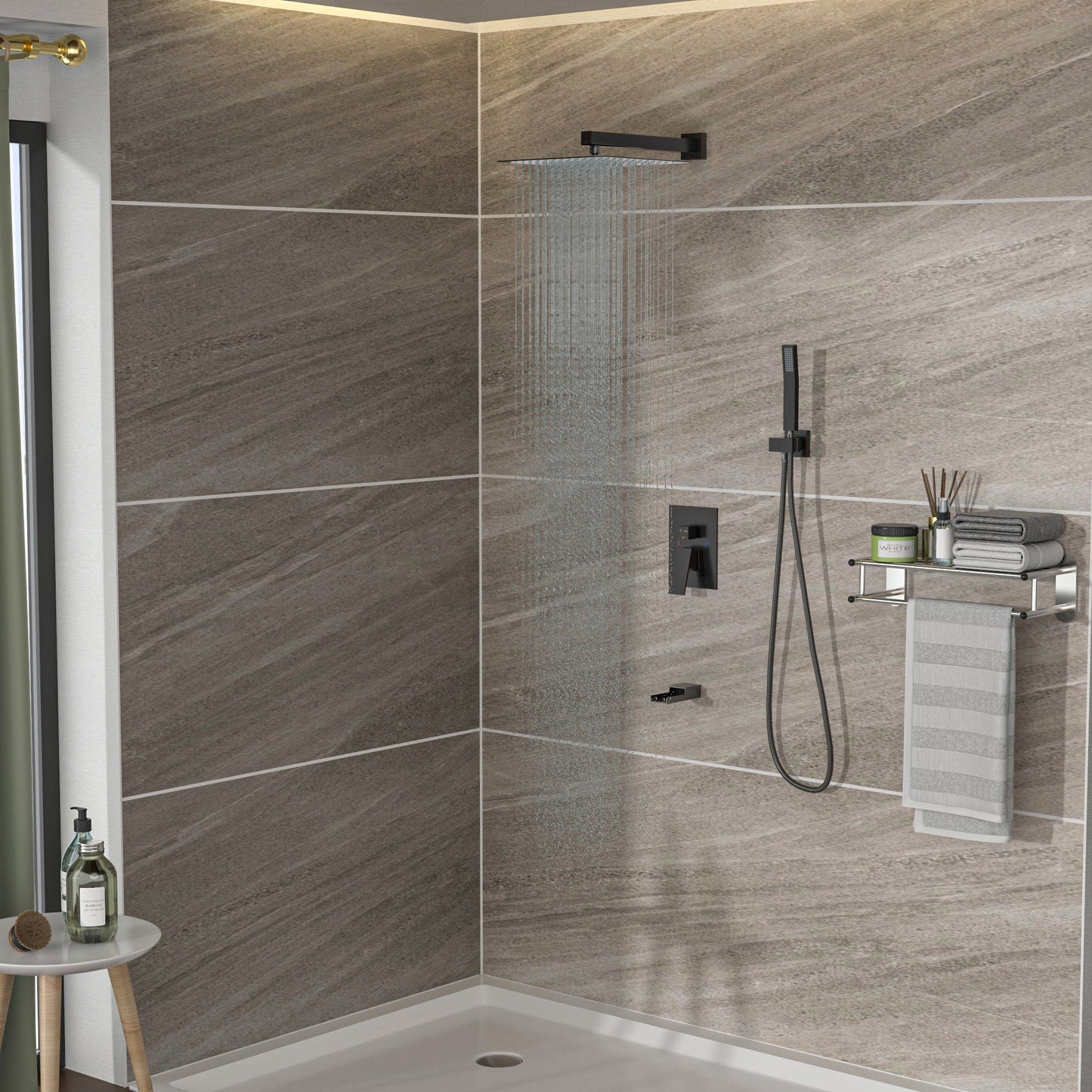 Shower System with Waterfall Tub Spout
