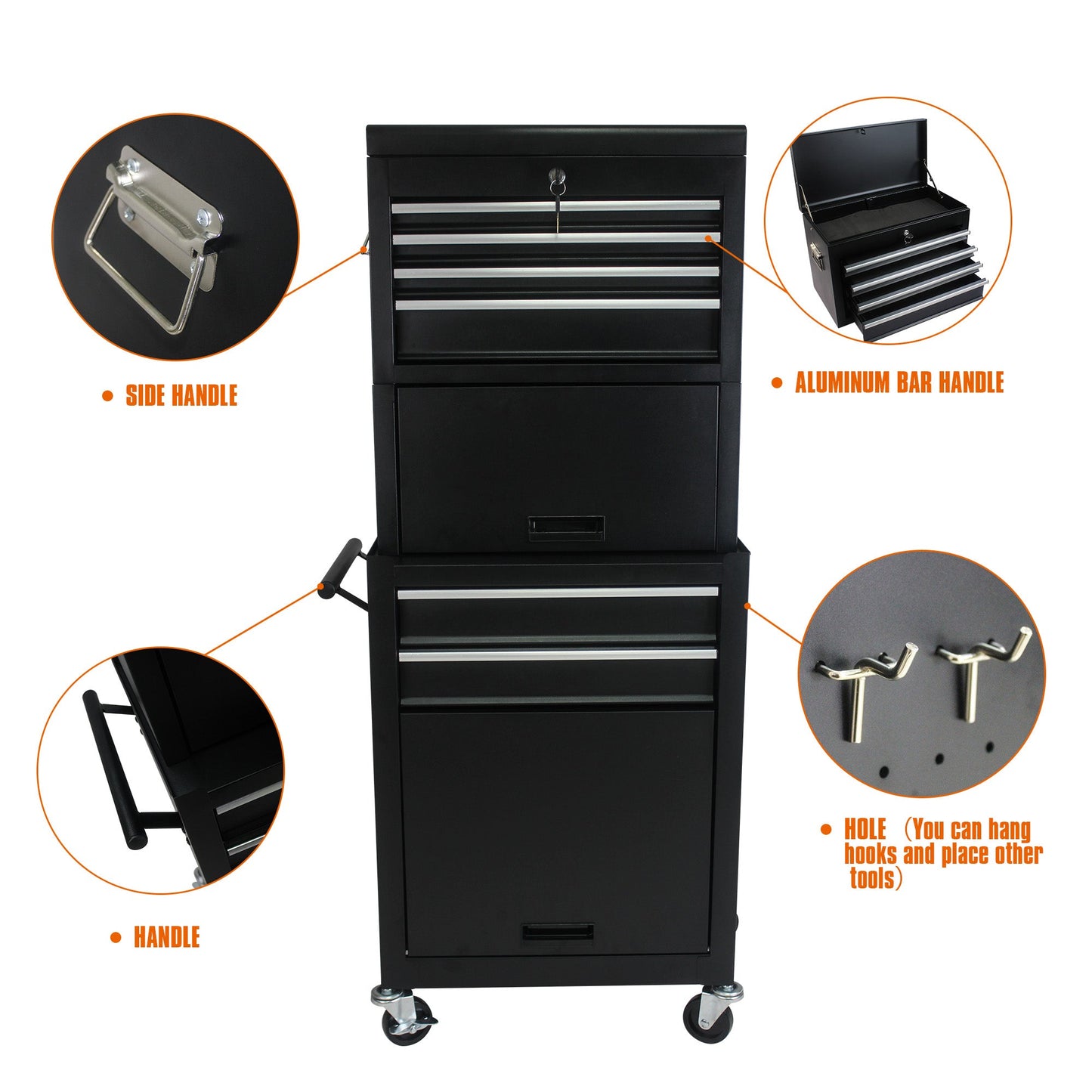 Tool Cabinet on Wheels - 6-Drawer Lockable Rolling Tool Chest