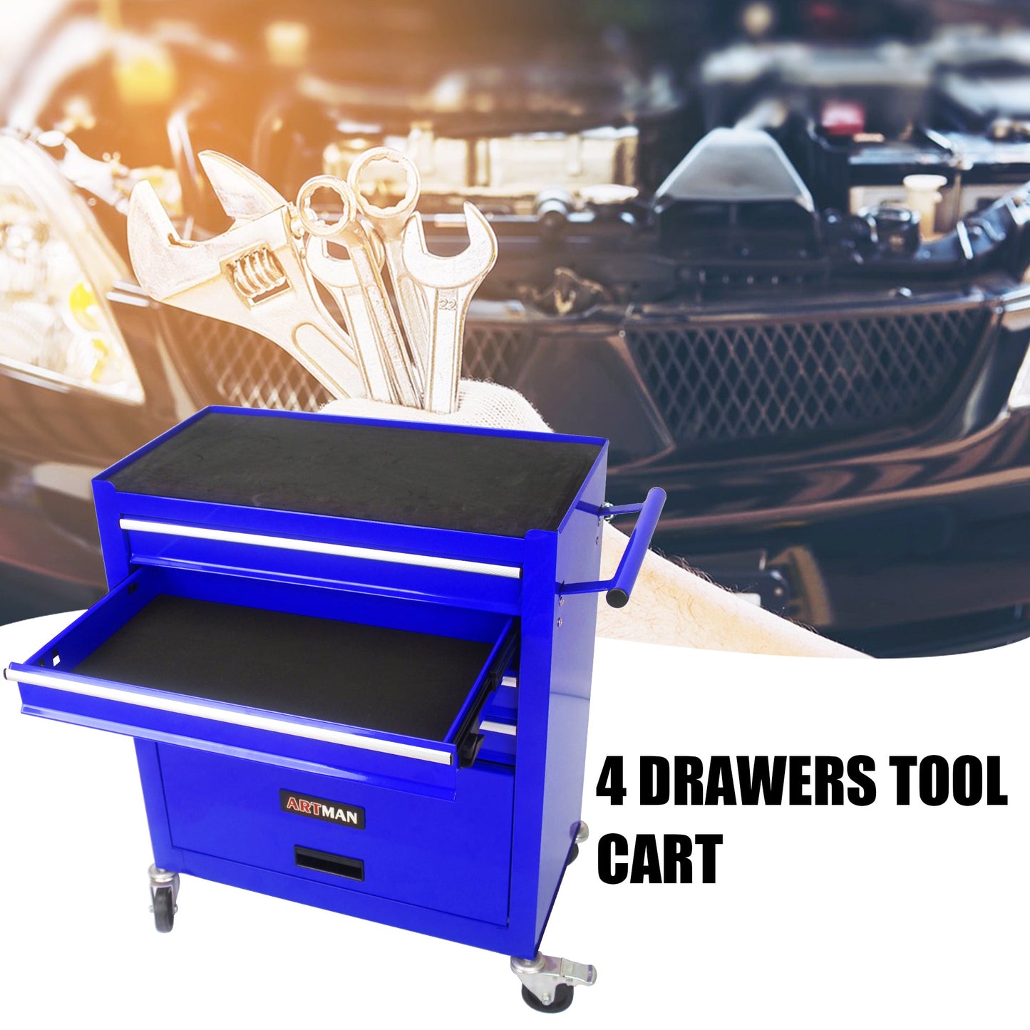 4 Drawers Multifunctional Tool Cart with Wheels - Blue