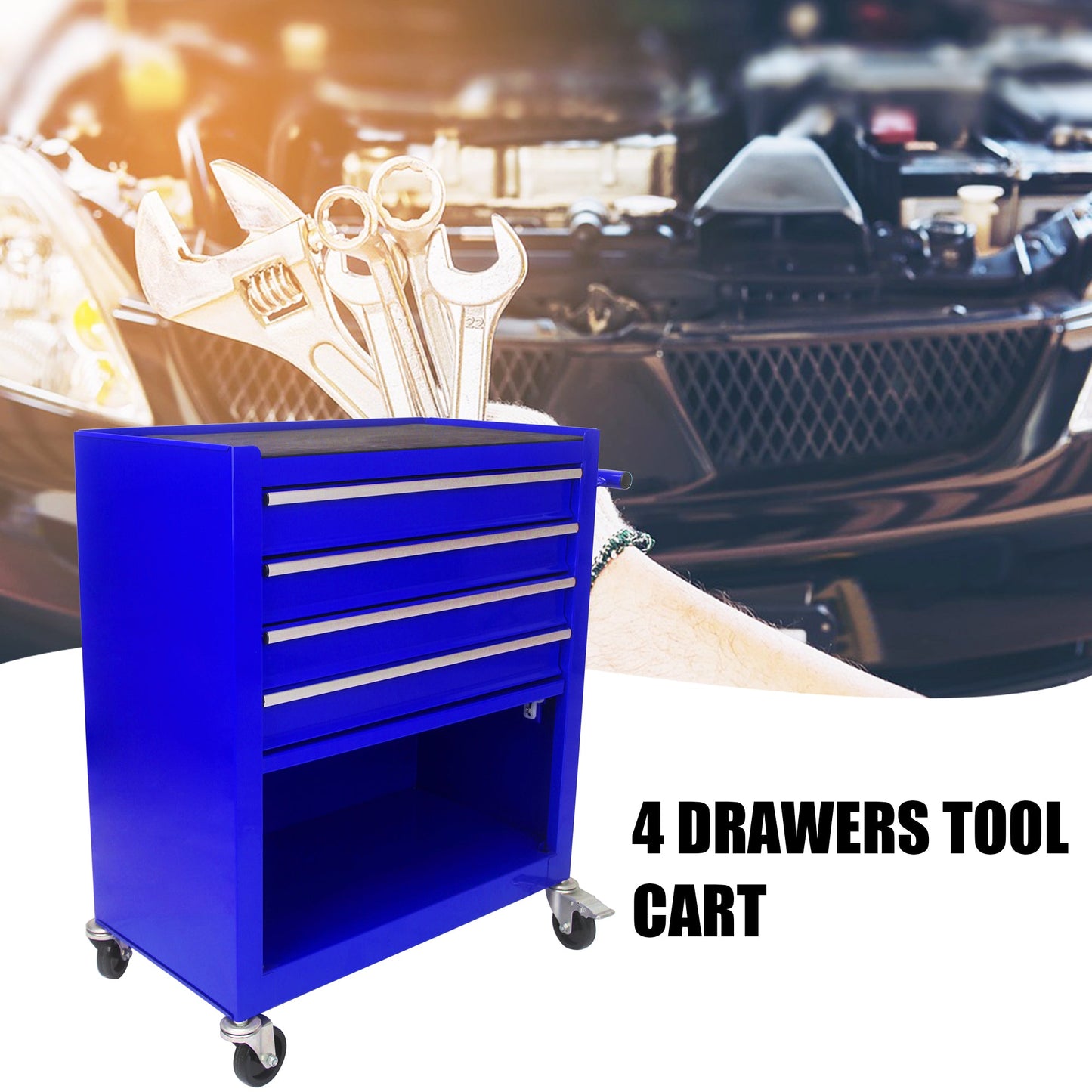 4 Drawers Multifunctional Tool Cart with Wheels - Blue