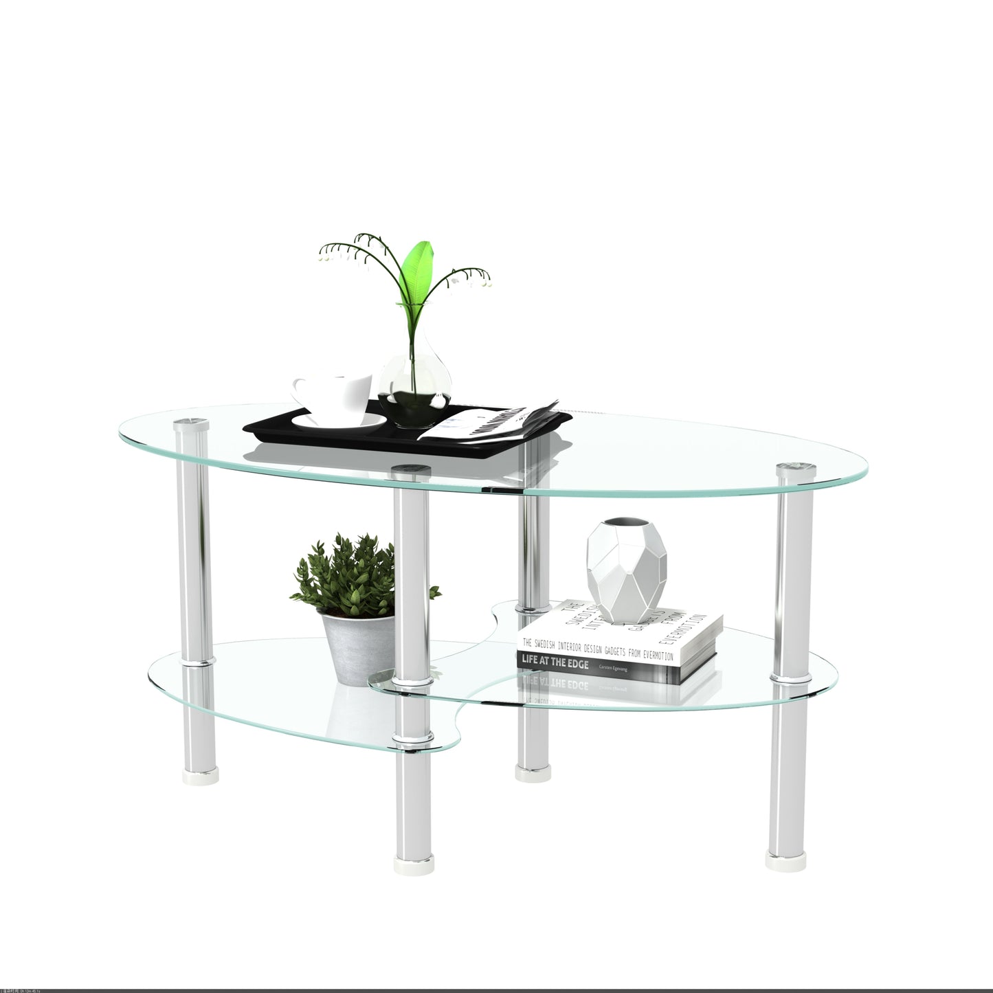 Transparent Oval Glass Coffee Table