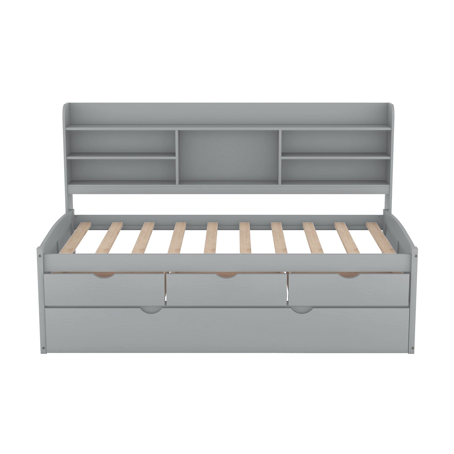 Twin Size Wooden Captain Bed with Built-in Bookshelves