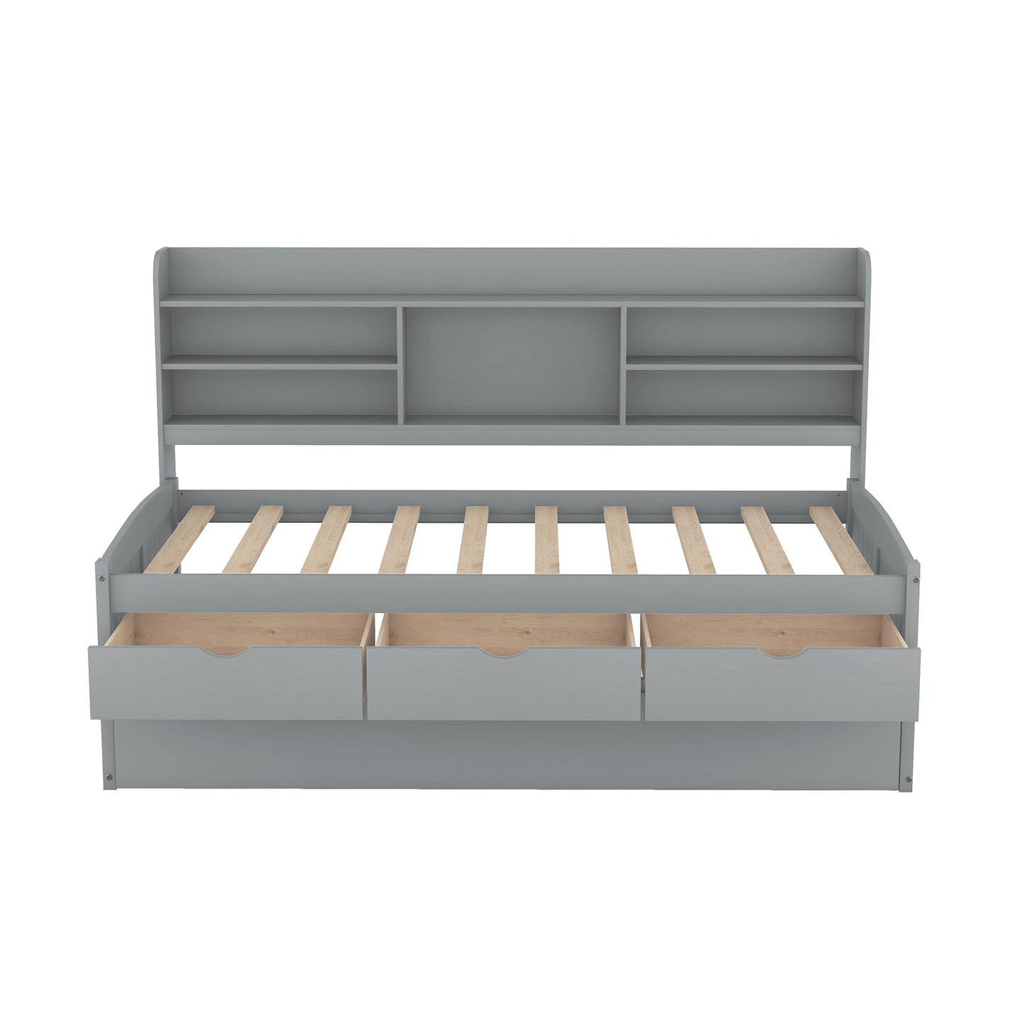 Twin Size Wooden Captain Bed with Built-in Bookshelves
