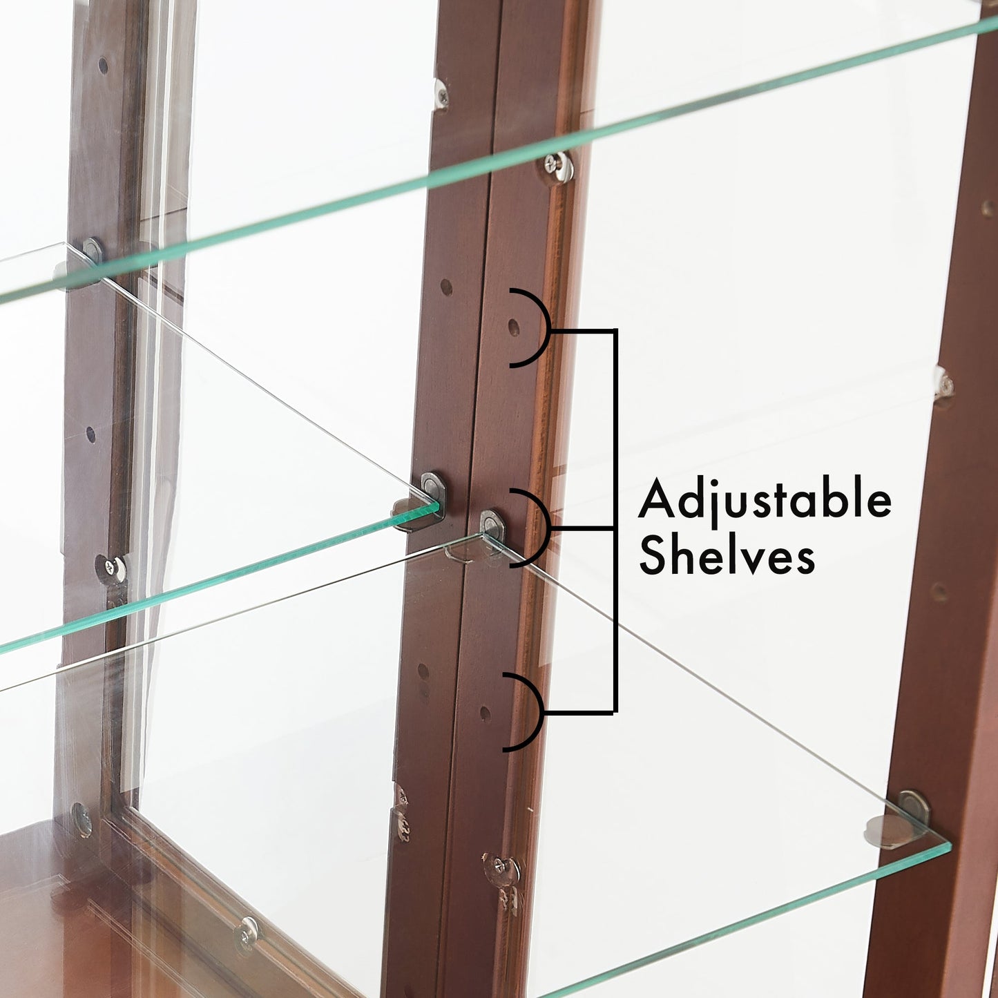 Lighted Curio Cabinet with Adjustable Shelves and Mirrored Back Panel