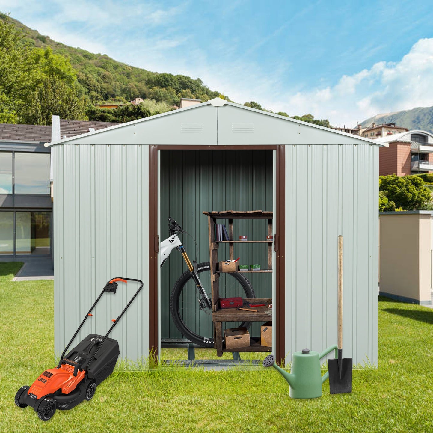 8ft x 4ft Outdoor Metal Storage Shed with Metal Foundation