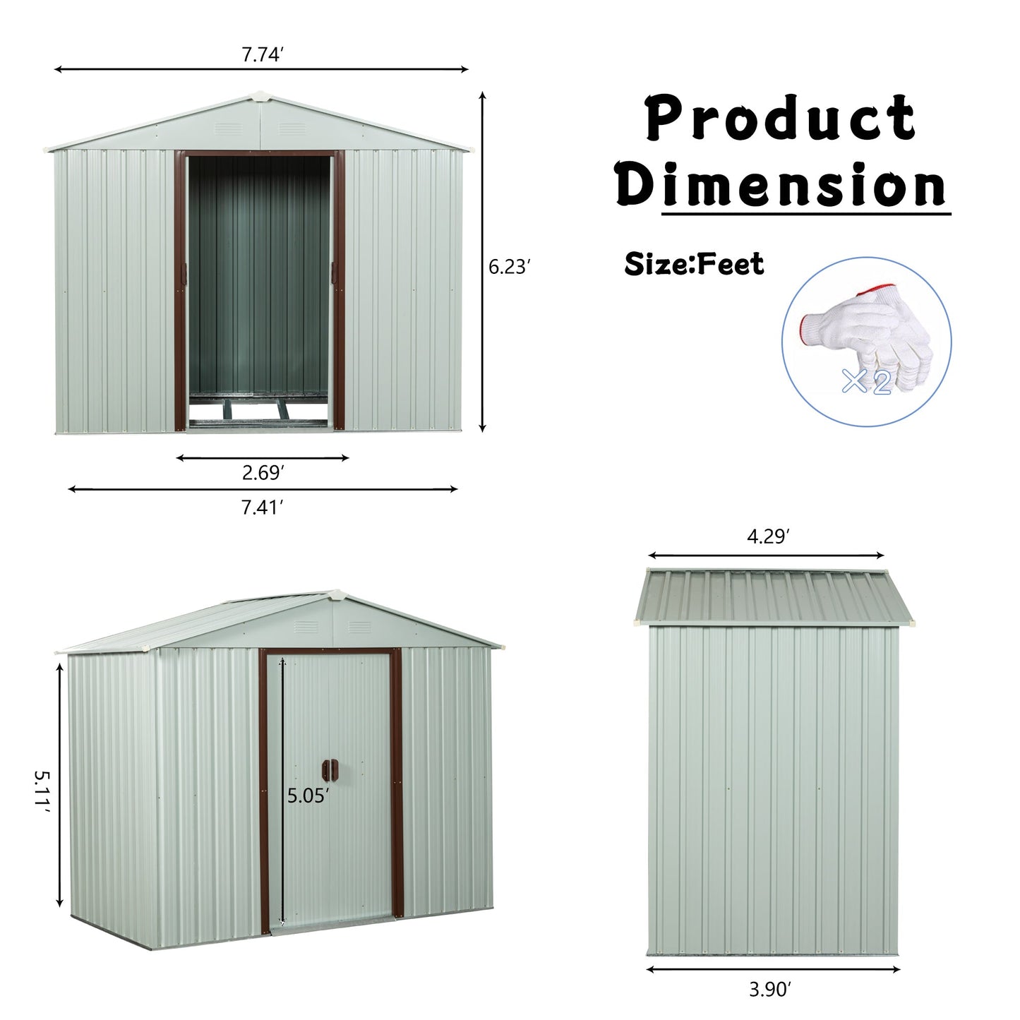 8ft x 4ft Outdoor Metal Storage Shed with Metal Foundation