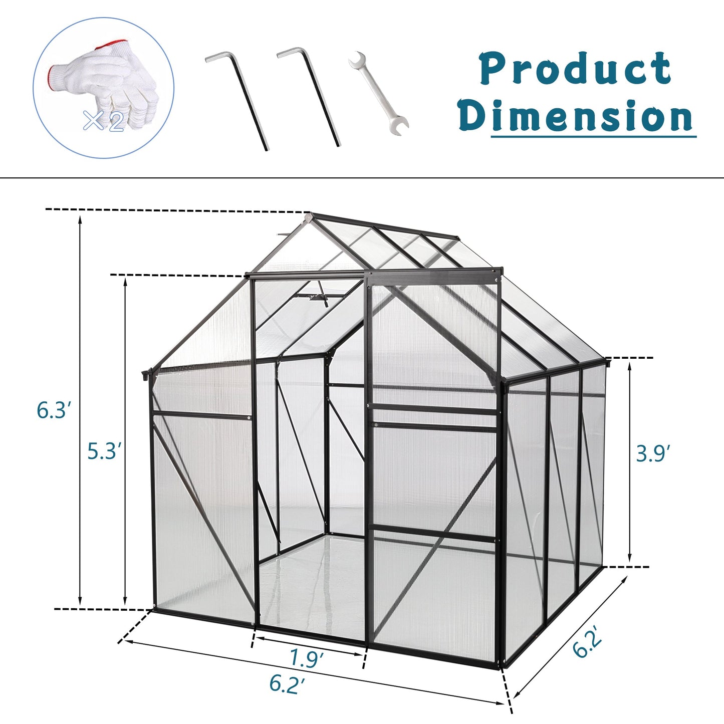 6X6FT Black Polycarbonate Greenhouse