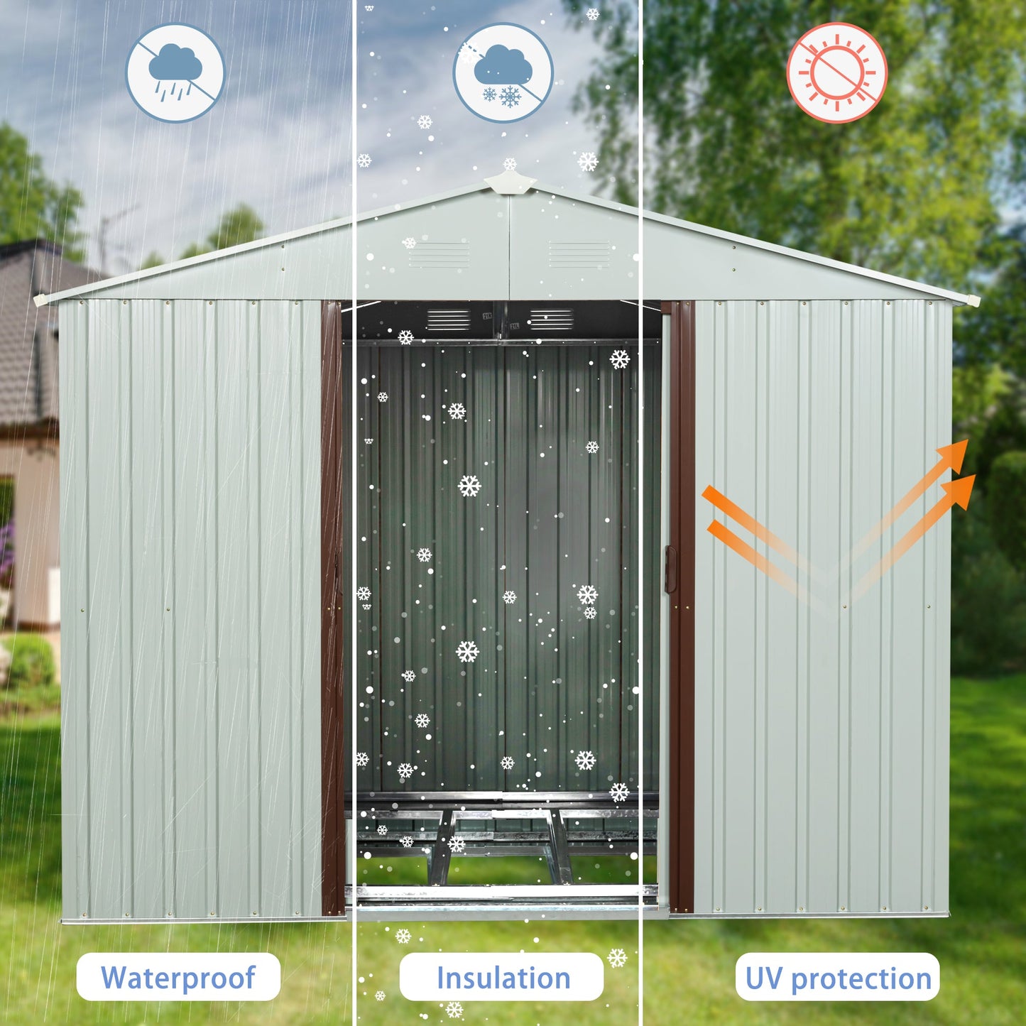 8ft x 4ft Outdoor Metal Storage Shed with Metal Foundation