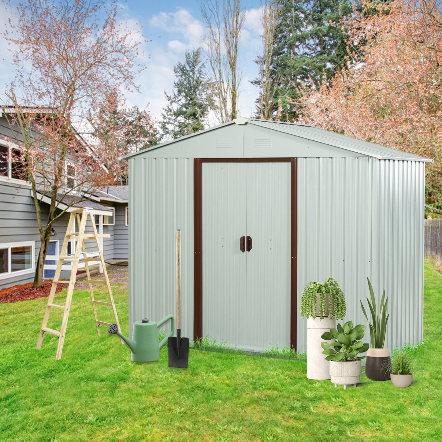 8ft x 4ft Outdoor Metal Storage Shed with Metal Foundation