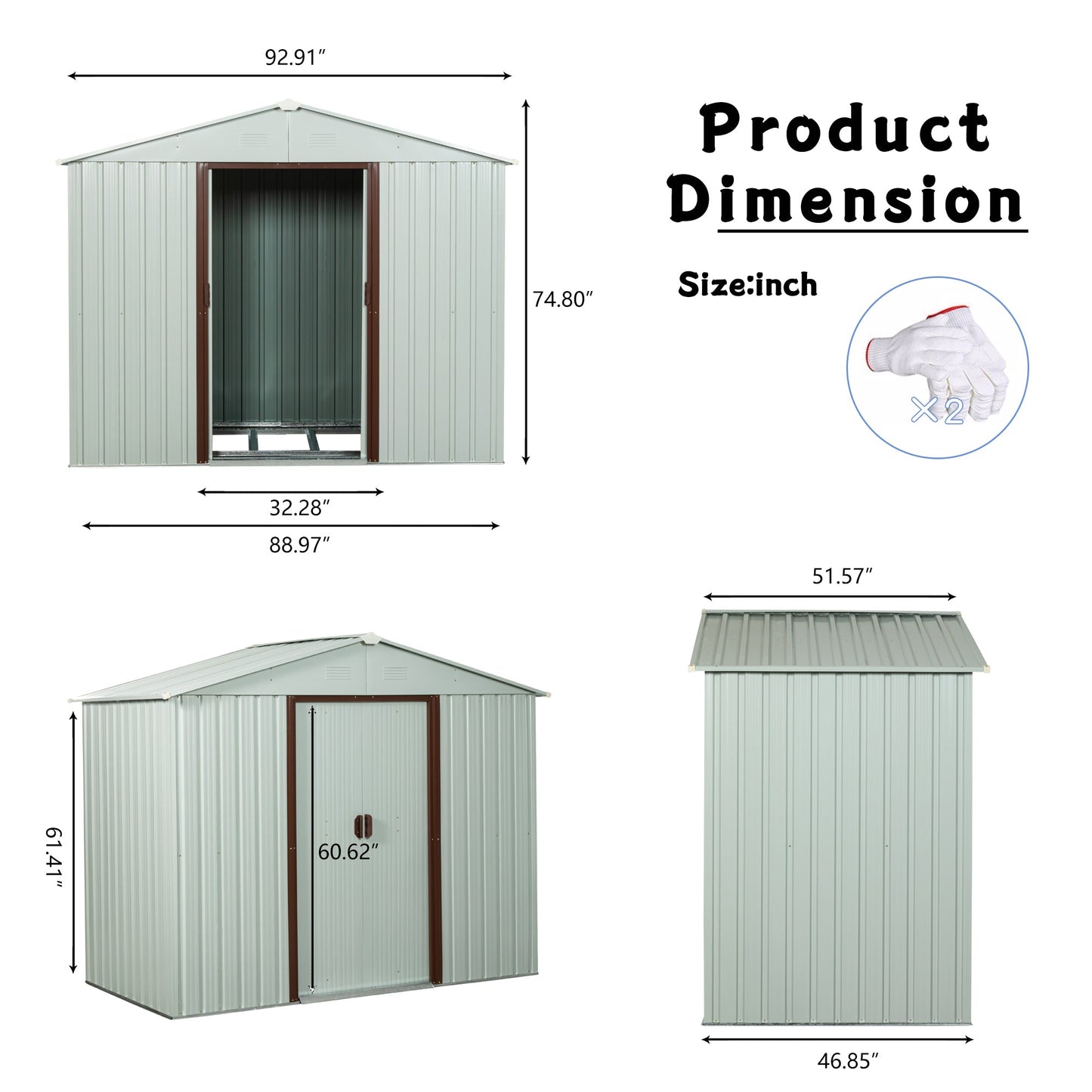 8ft x 4ft Outdoor Metal Storage Shed with Metal Foundation