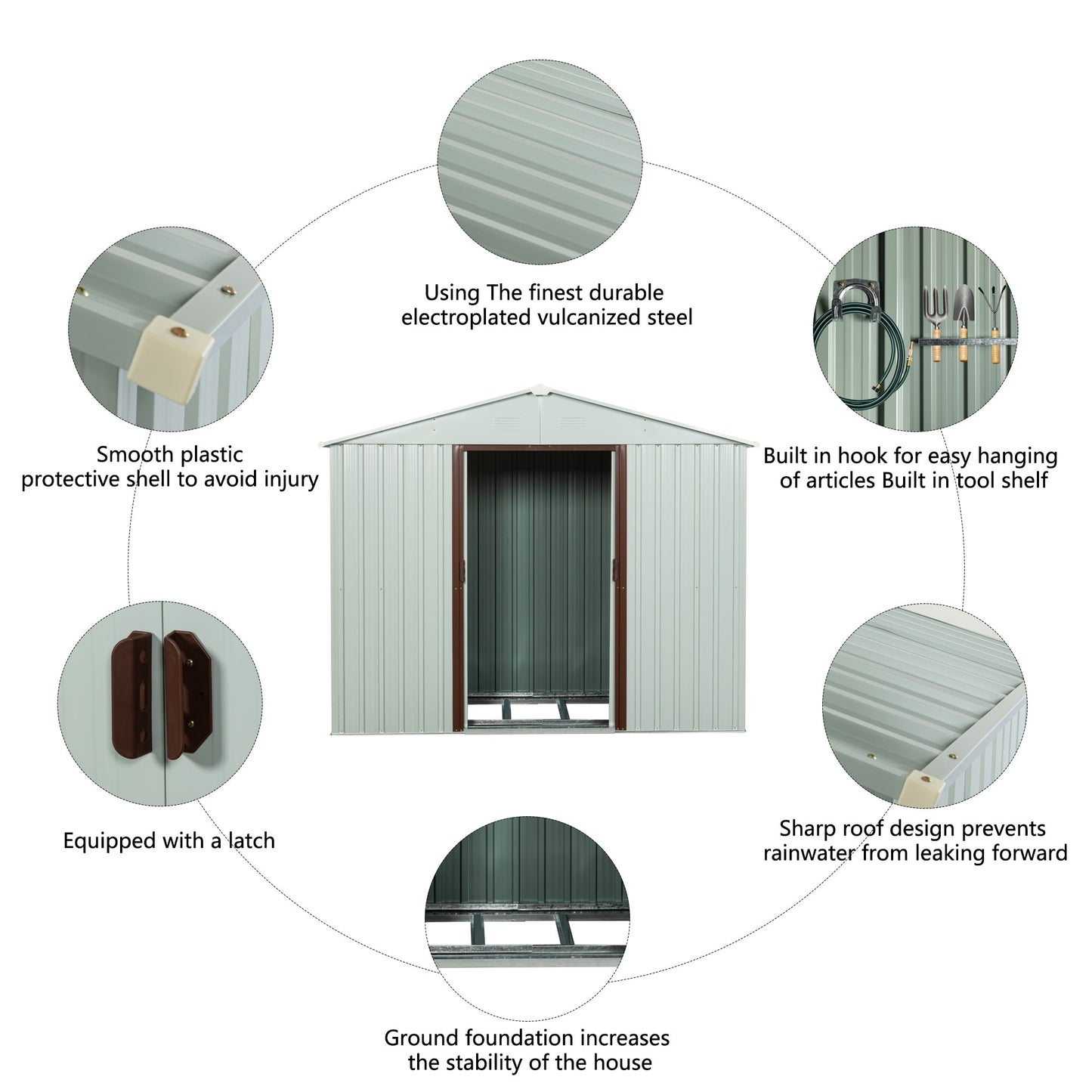 8ft x 4ft Outdoor Metal Storage Shed with Metal Foundation