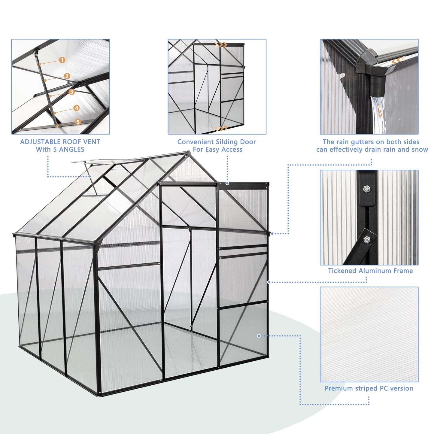 6X6FT Black Polycarbonate Greenhouse