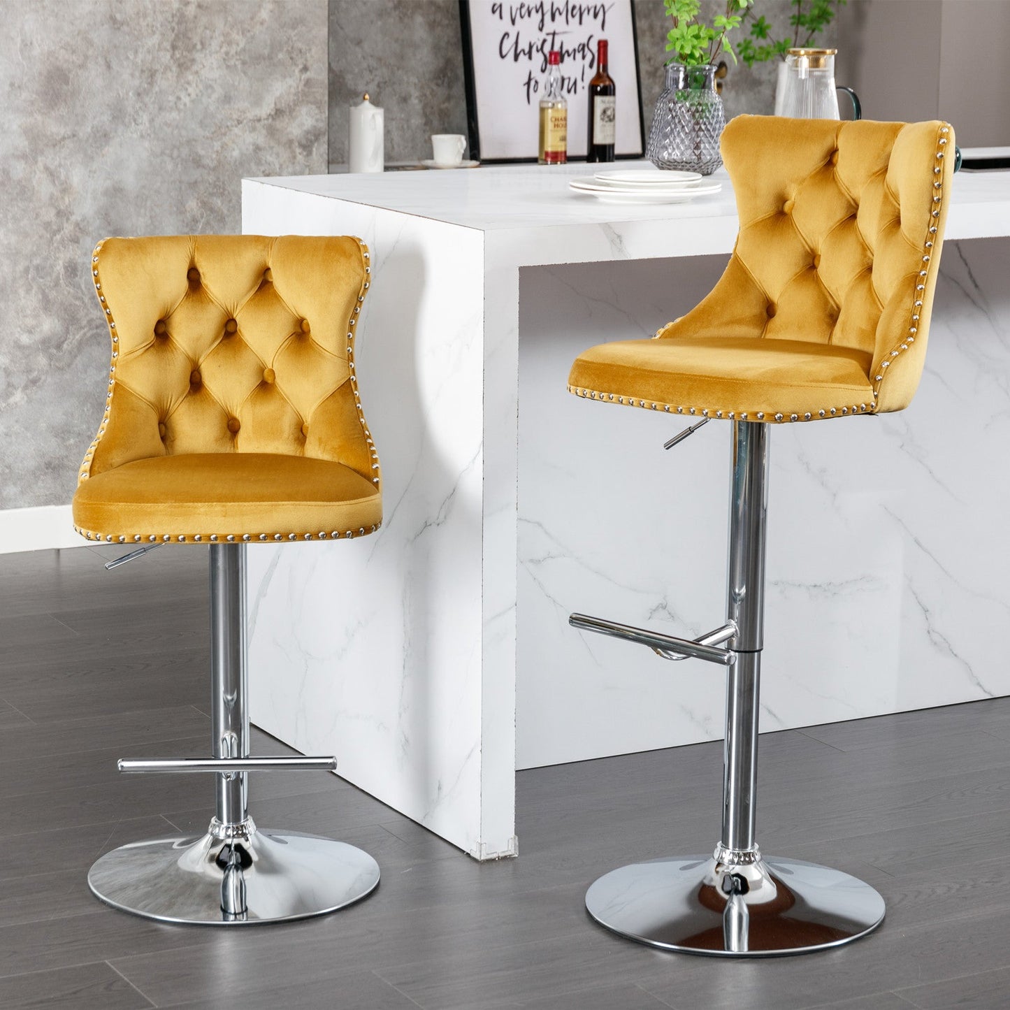 A&A Furniture Swivel Velvet Barstools