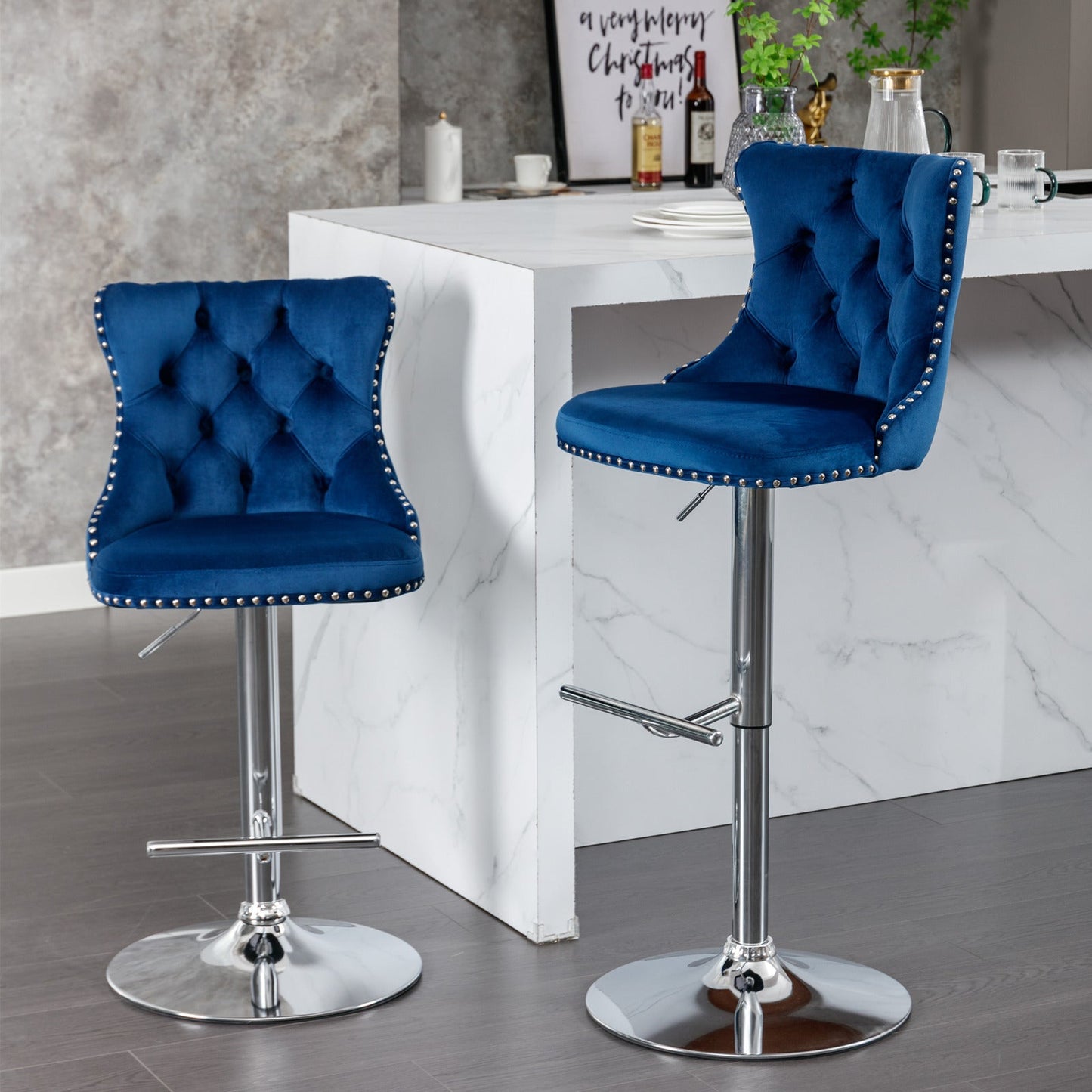 A&A Furniture Swivel Velvet Barstools