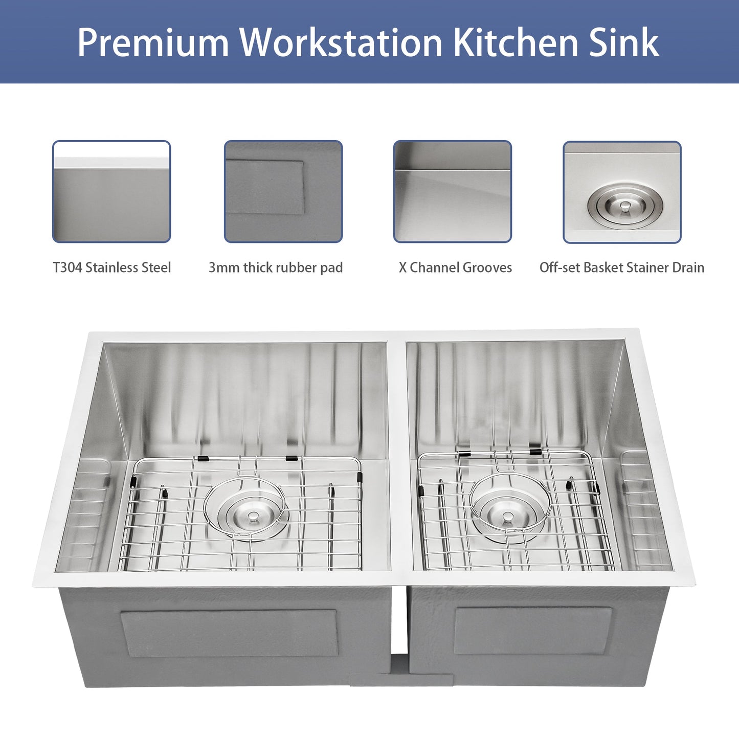 16 Gauge Stainless Steel Undermount Double Bowl Kitchen Sink