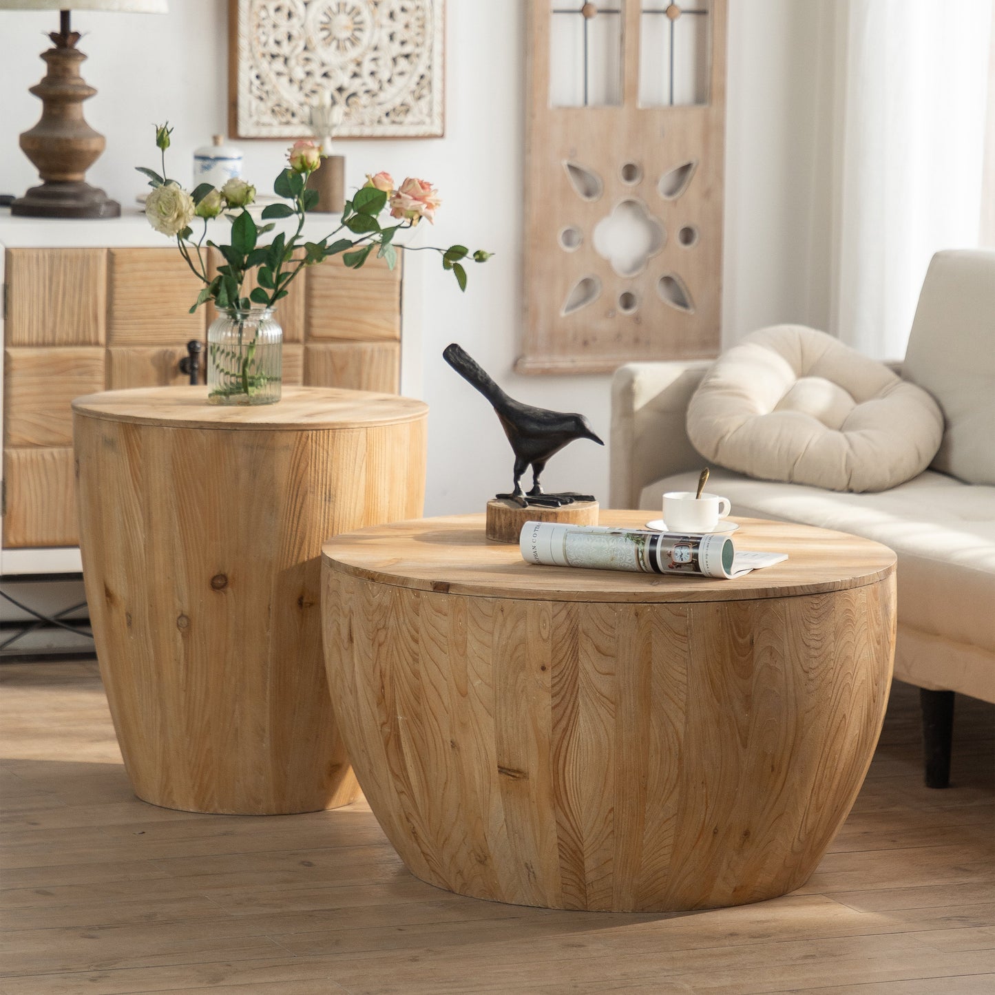 21.06" Vintage Style Bucket Shaped Coffee Table