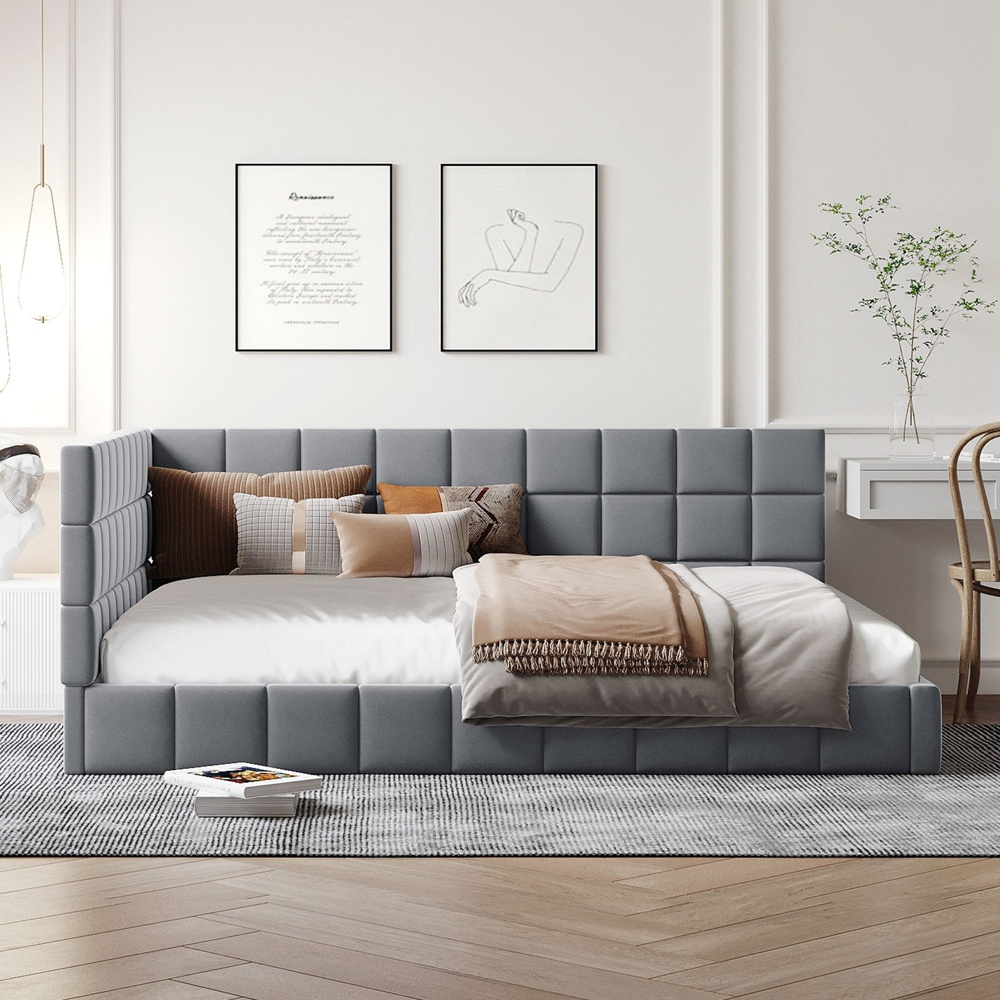 Full Size Upholstered Daybed/Sofa Bed Frame - Gray Velvet
