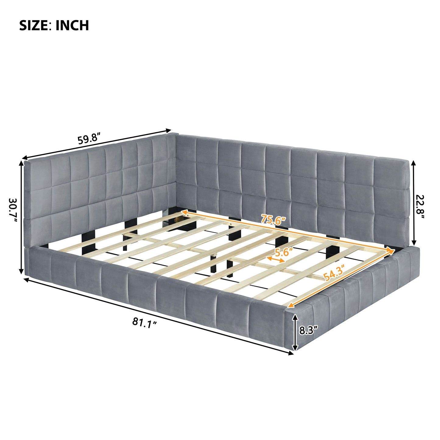 Full Size Upholstered Daybed/Sofa Bed Frame - Gray Velvet