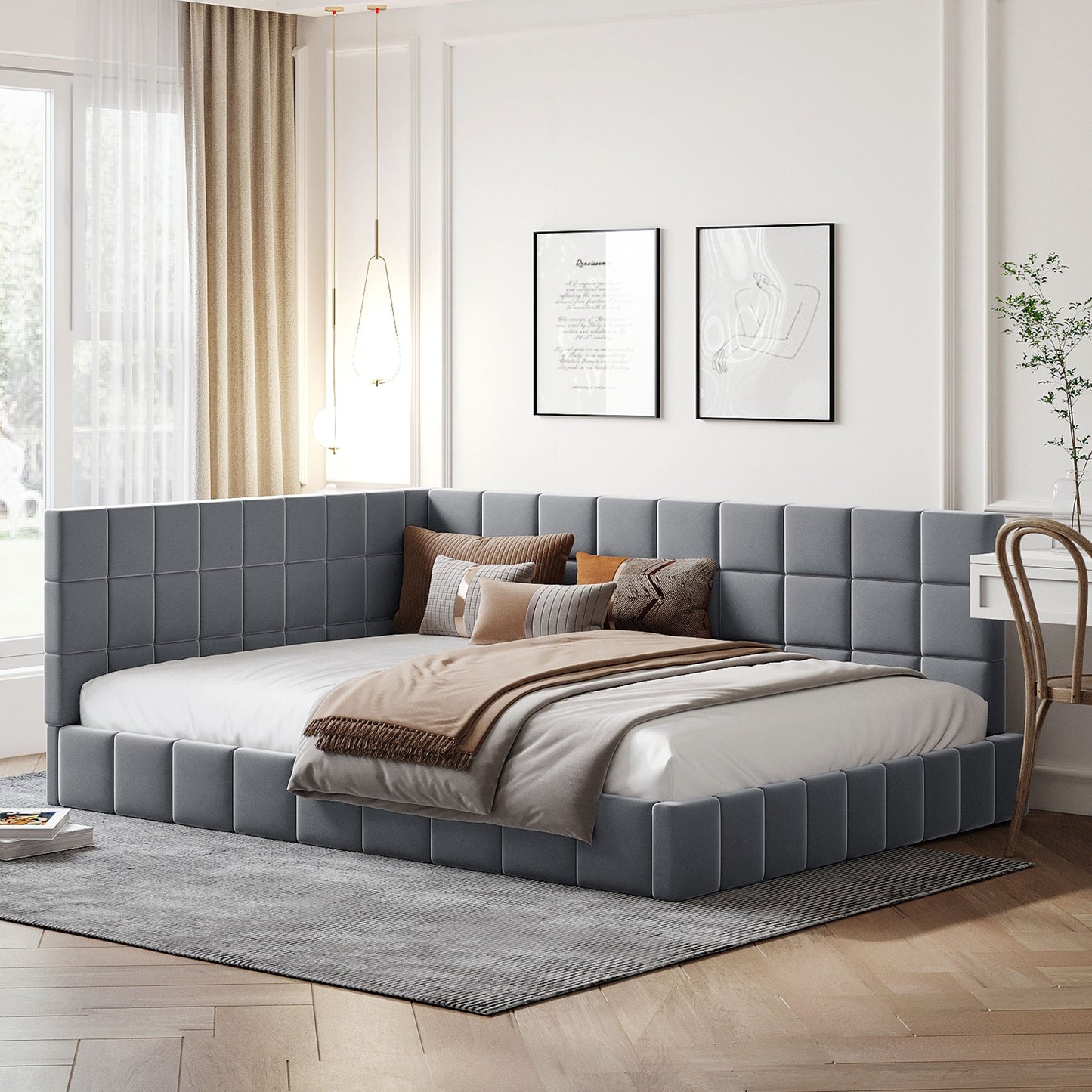 Full Size Upholstered Daybed/Sofa Bed Frame - Gray Velvet