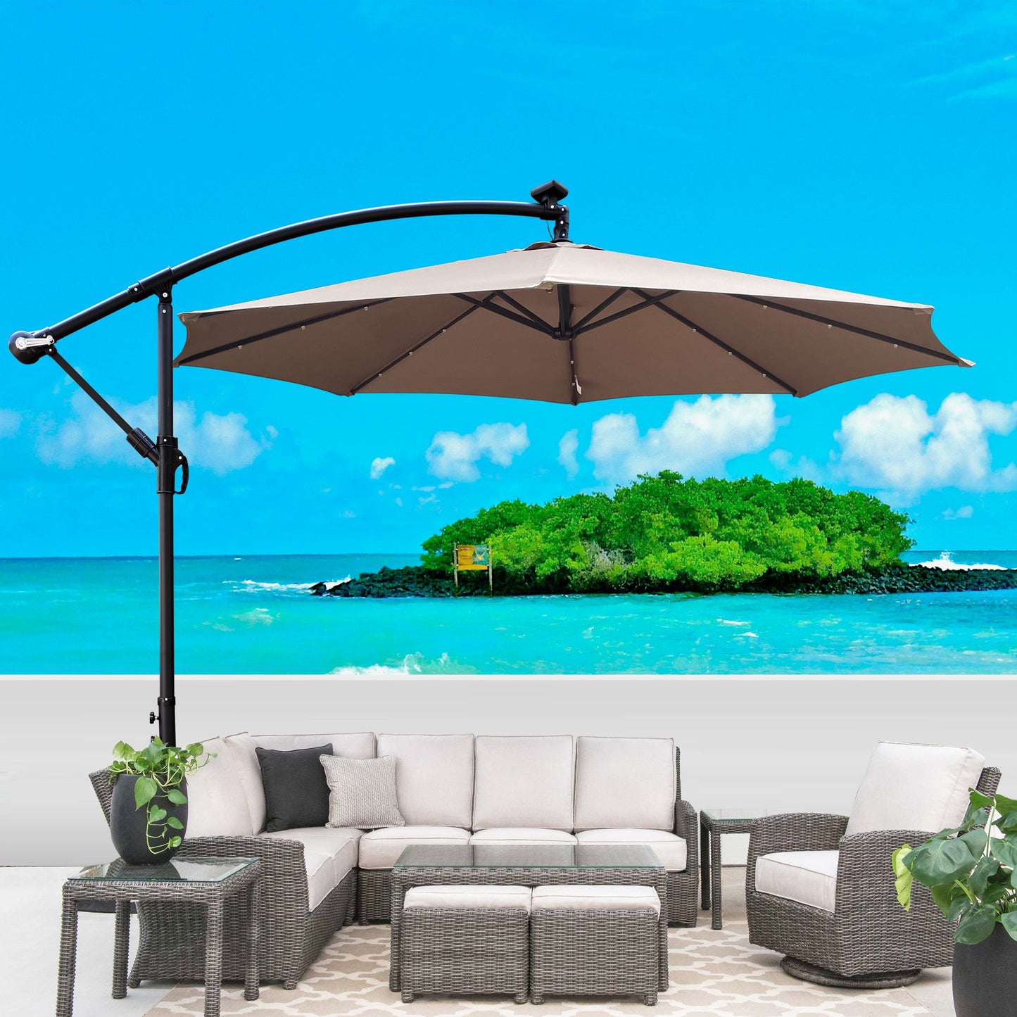 10 ft Outdoor Patio Umbrella With Solar Powered LEDs