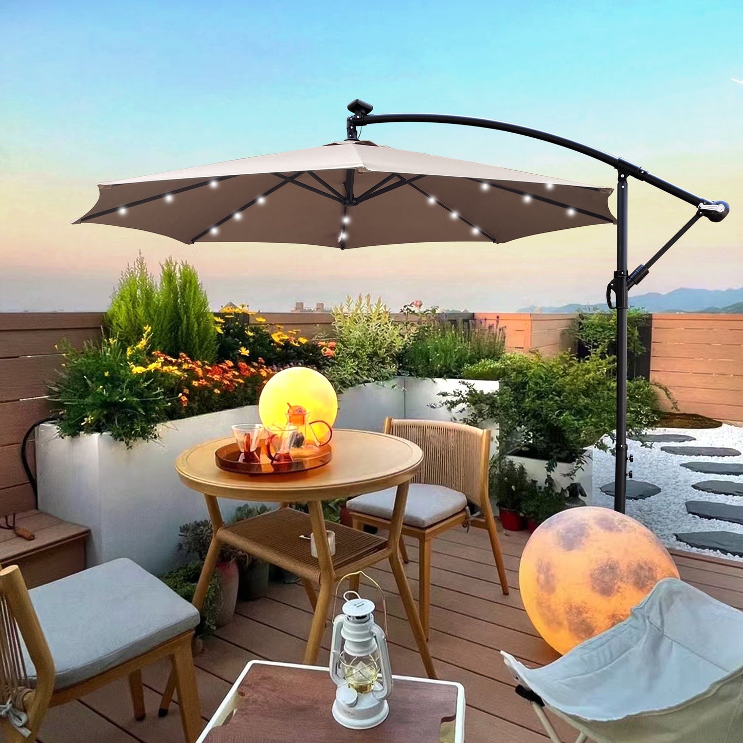 10 ft Outdoor Patio Umbrella With Solar Powered LEDs