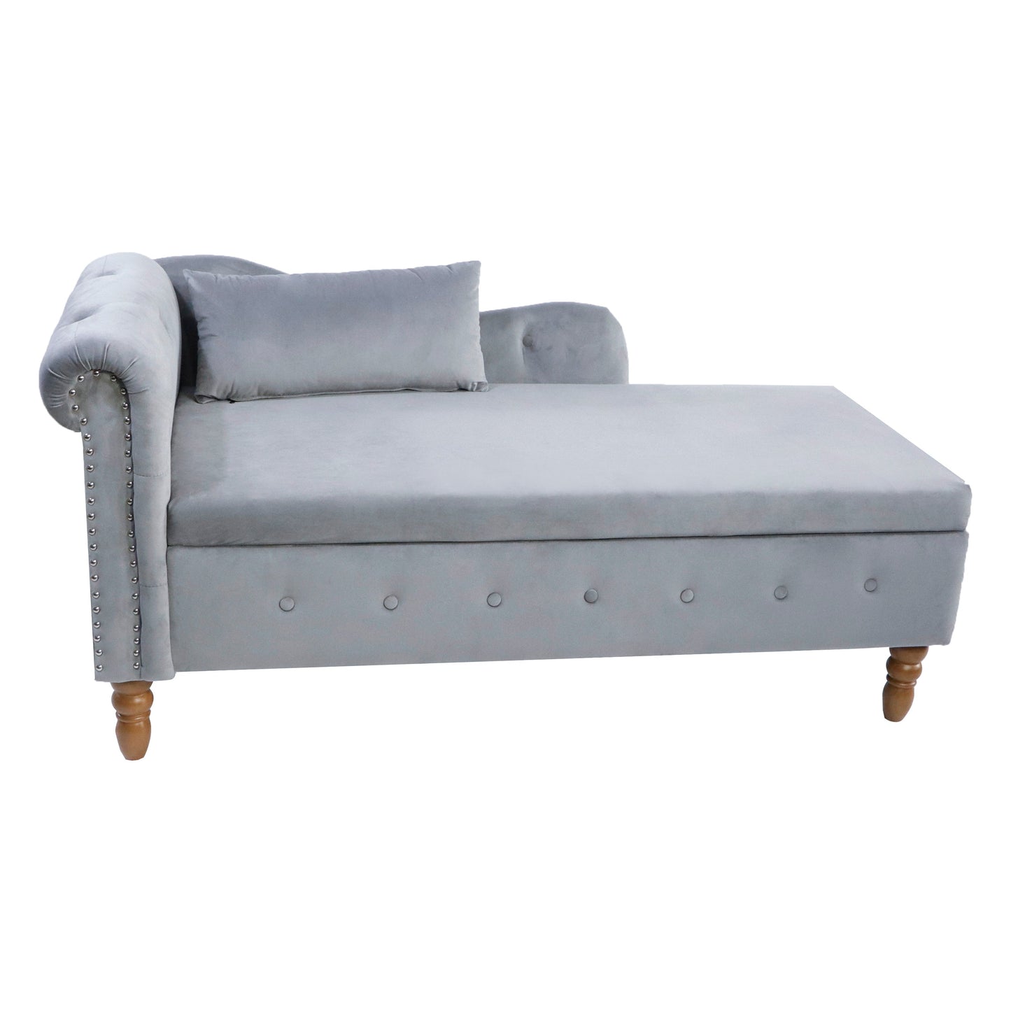 Grey Velvet Chaise Lounge with Storage