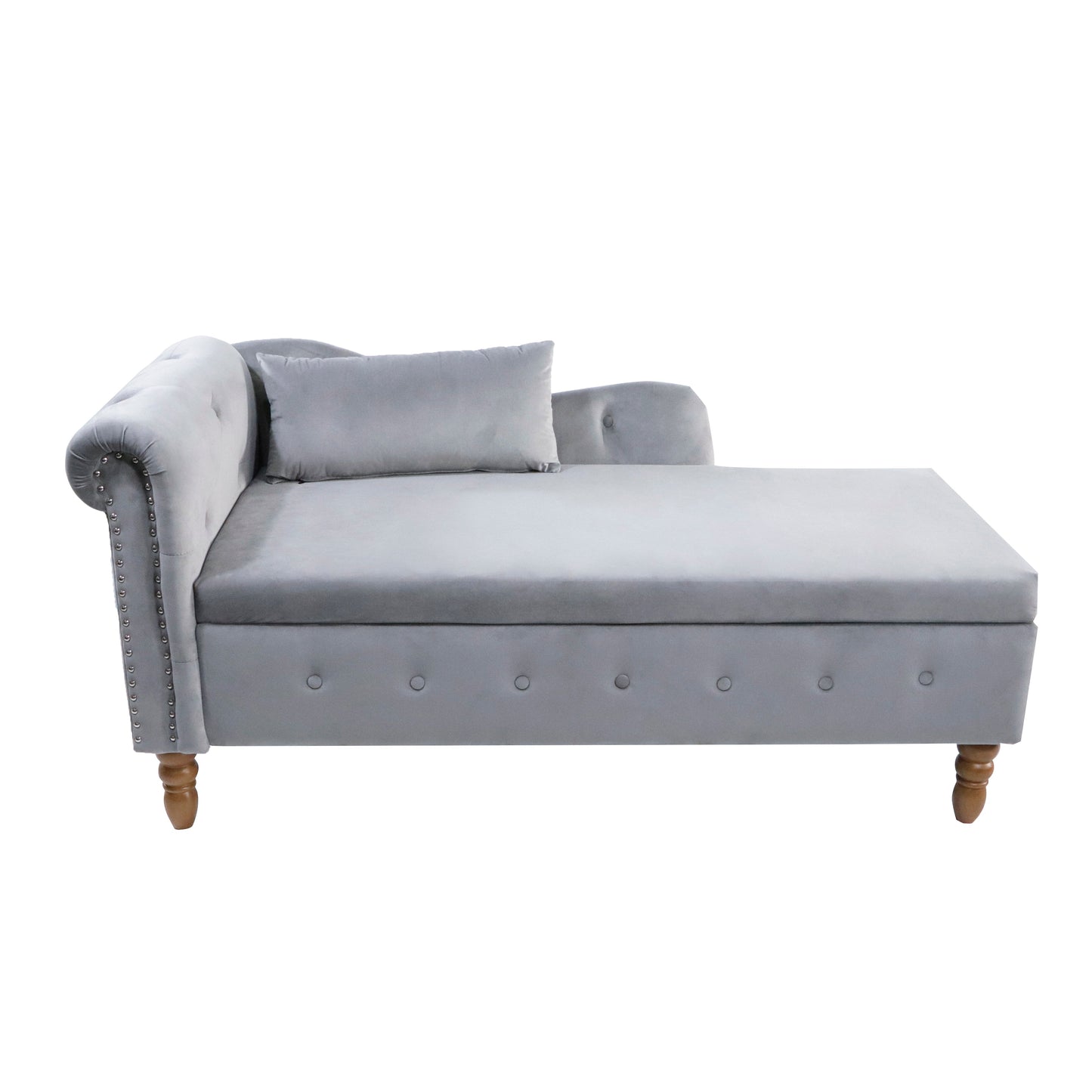 Grey Velvet Chaise Lounge with Storage