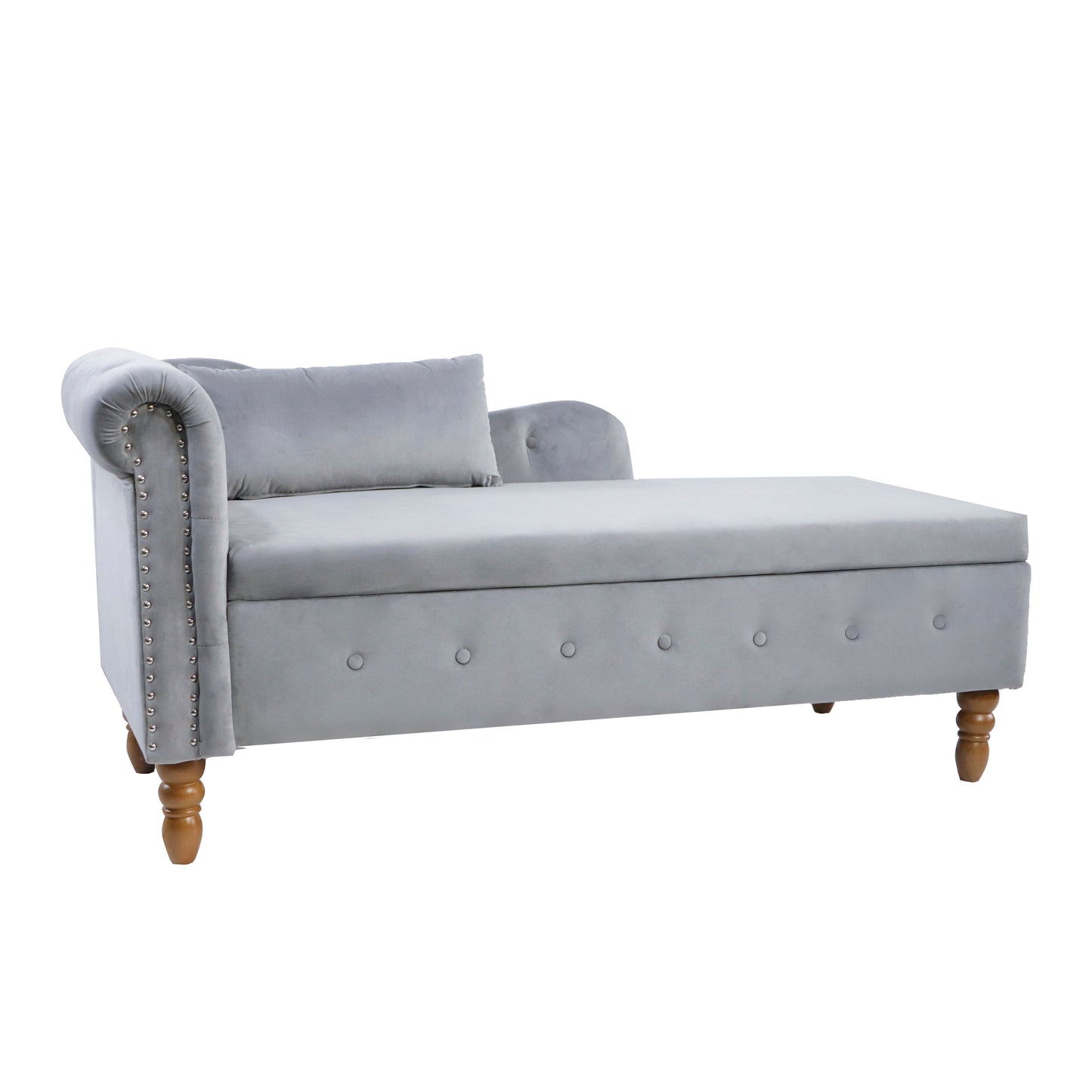Grey Velvet Chaise Lounge with Storage