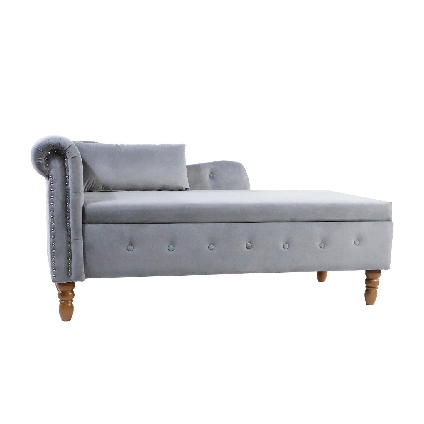Grey Velvet Chaise Lounge with Storage