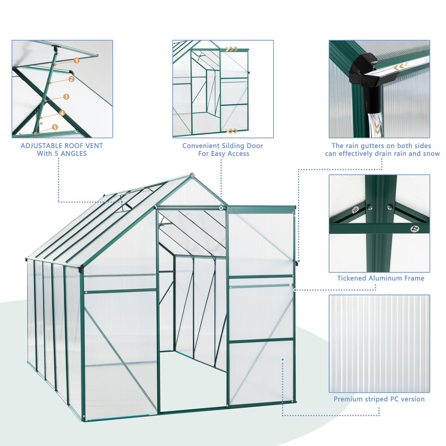 6X10FT Polycarbonate Greenhouse with Raised Base