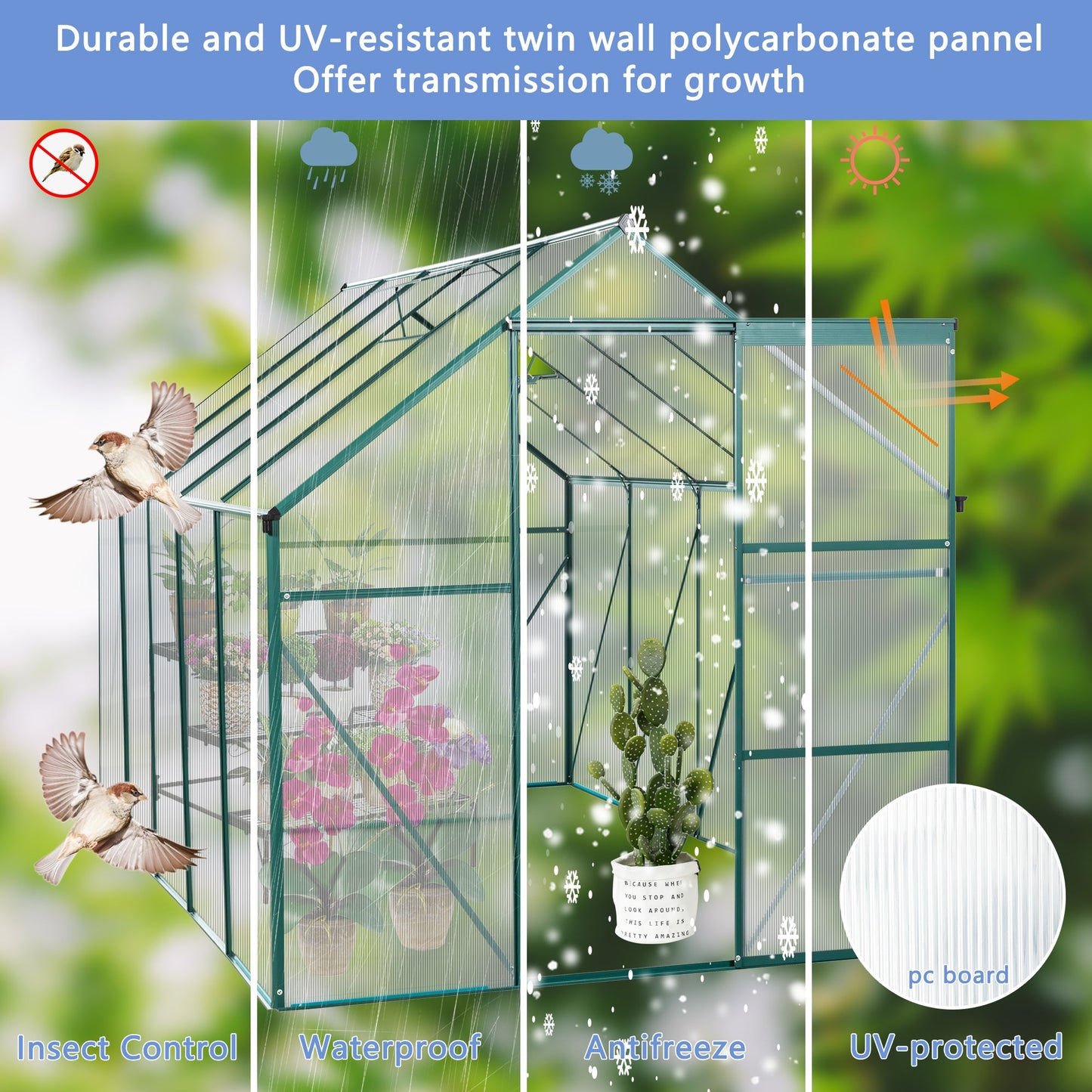 6X10FT Polycarbonate Greenhouse with Raised Base