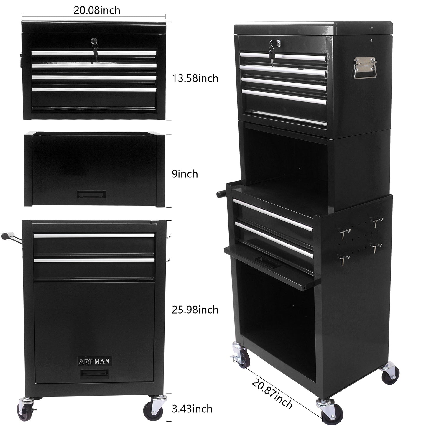 Tool Cabinet on Wheels - 6-Drawer Lockable Rolling Tool Chest