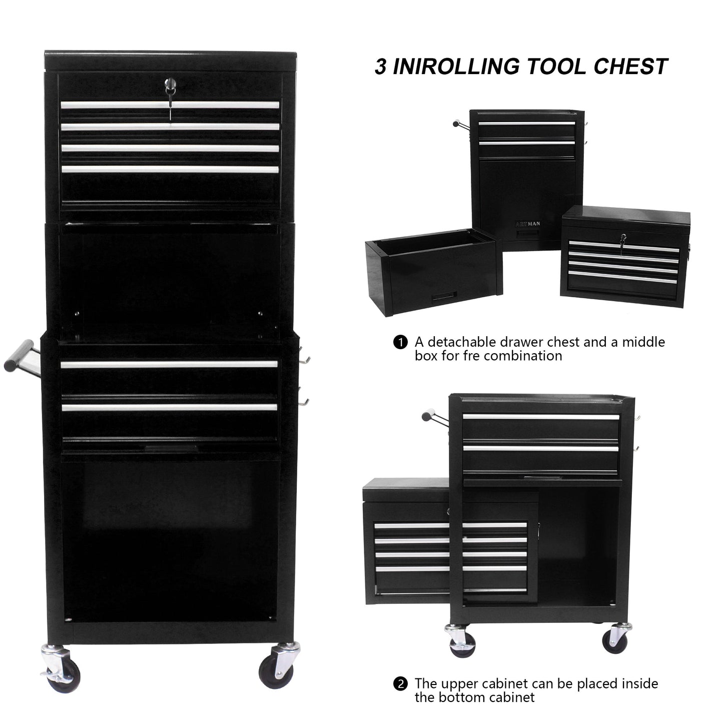 Tool Cabinet on Wheels - 6-Drawer Lockable Rolling Tool Chest