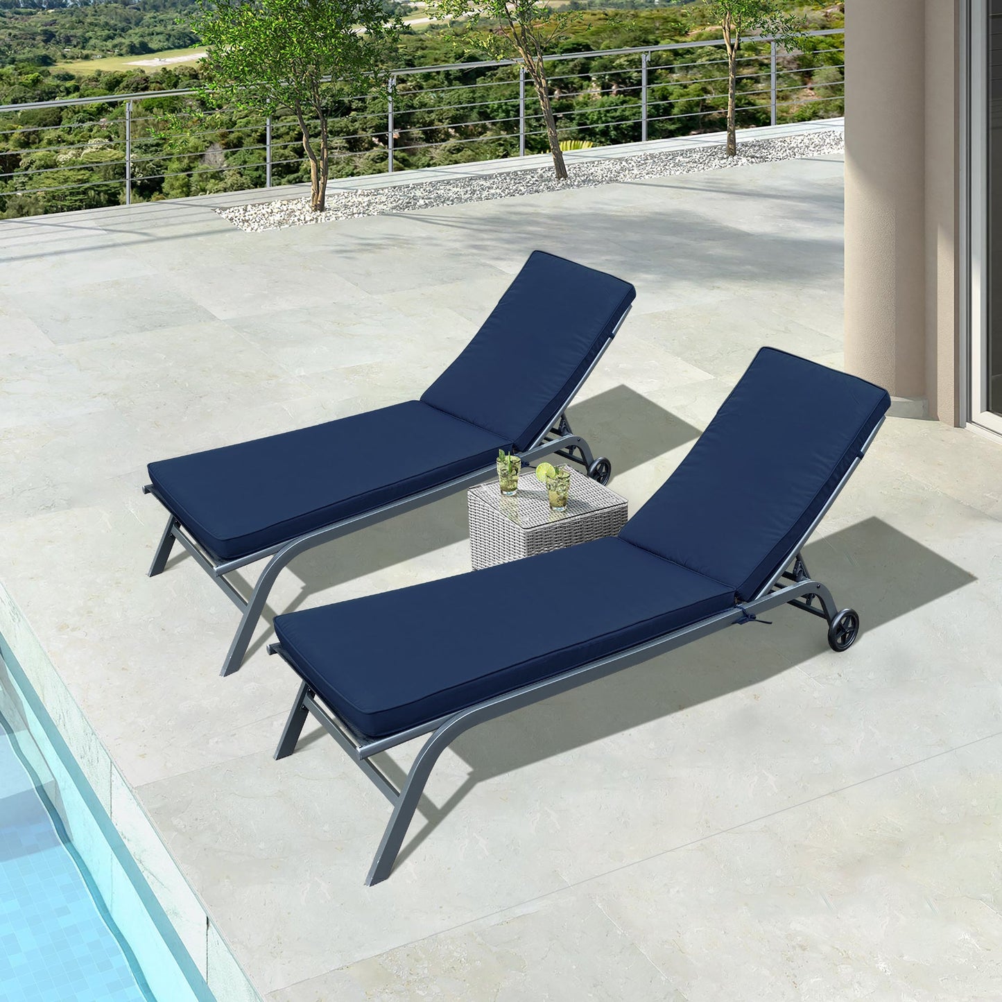 2PCS Set Outdoor Lounge Chair Cushion Replacement - Navy