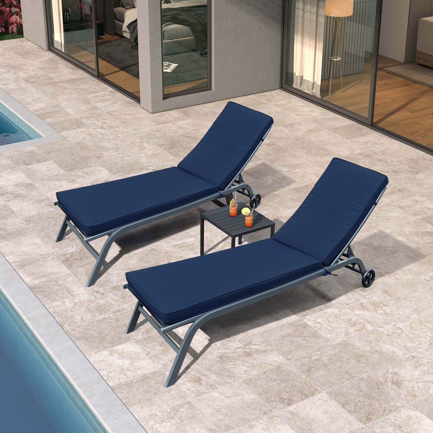 2PCS Set Outdoor Lounge Chair Cushion Replacement - Navy